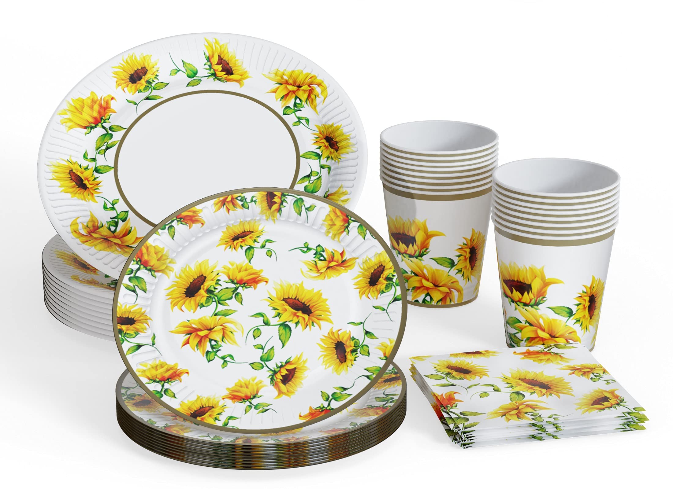 Sunflower Party Supplies Set for 16 Guests - Disposable Paper Plates, Dinner Plates, Dessert Plates, Paper Cups & Napkins - Eco-Friendly Summer Party Decor for Weddings, Birthdays & Outdoor Gatherings