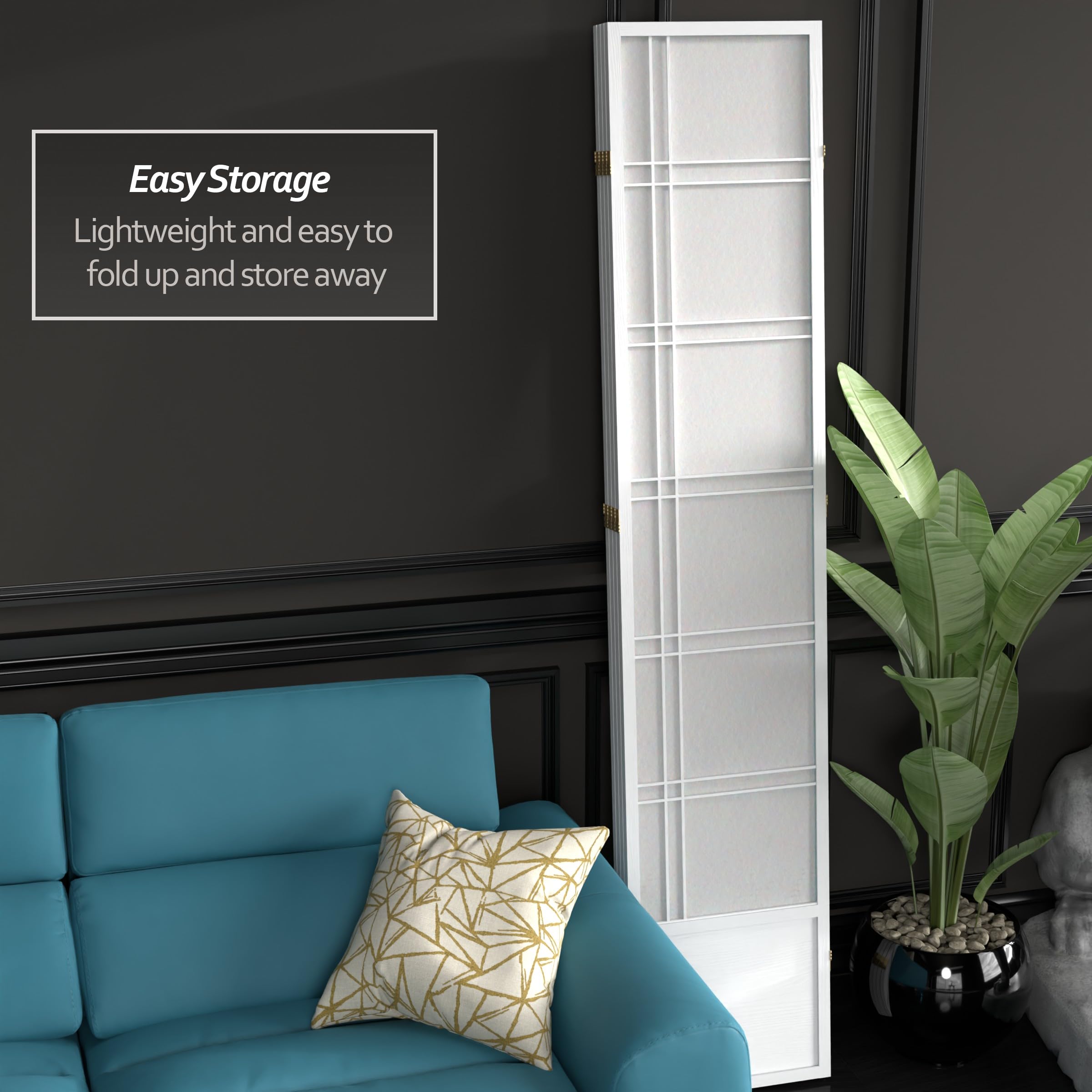 Red Lantern SS-84-DC White 4-Panel Room Divider - Elegant Folding Privacy Screen for Home, Office, or Event Space