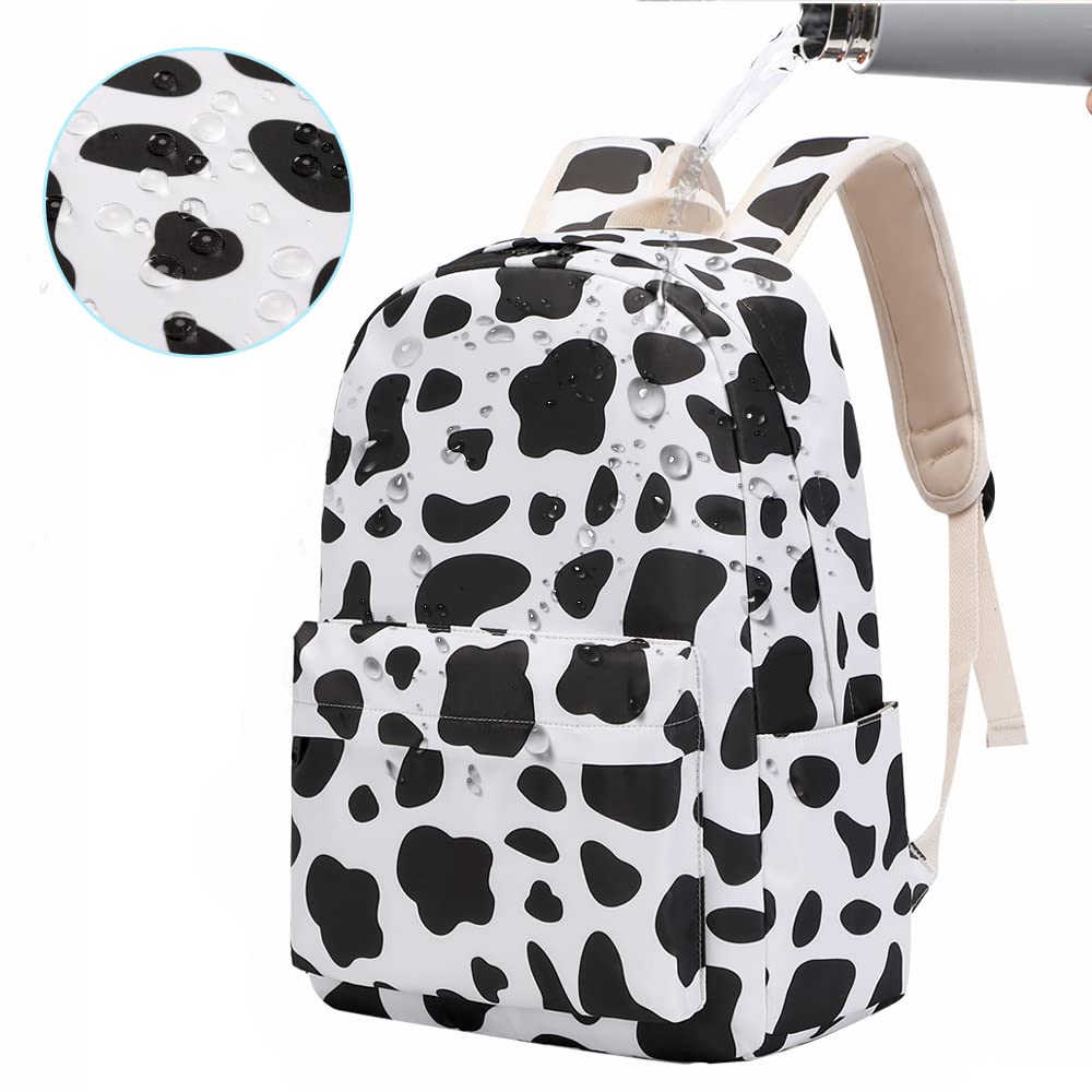 **Cow Print Backpack for Teen Girls - Lightweight High Capacity School Backpack with Lunch Bag 3-Piece Set (Cute Cow Pattern) - Perfect for Middle School, Travel & Daily Use**