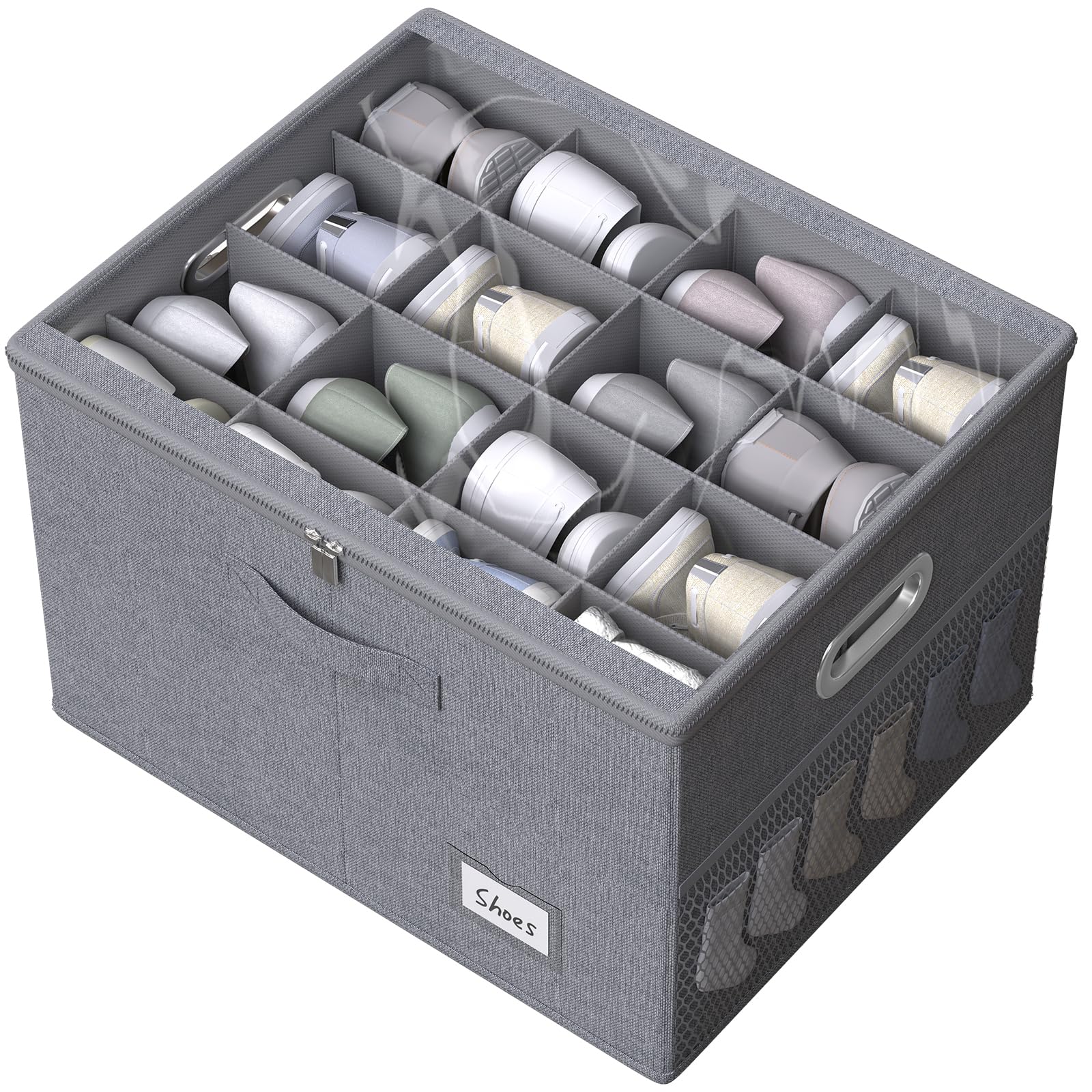Clear Window Shoe Organizer for Closet - Large Foldable Shoe Storage Box with Adjustable Dividers, Holds 16 Pairs - Perfect for Bedroom, Entryway & Closet Organization (Space Saving Shoe Bin with Bottom Support)