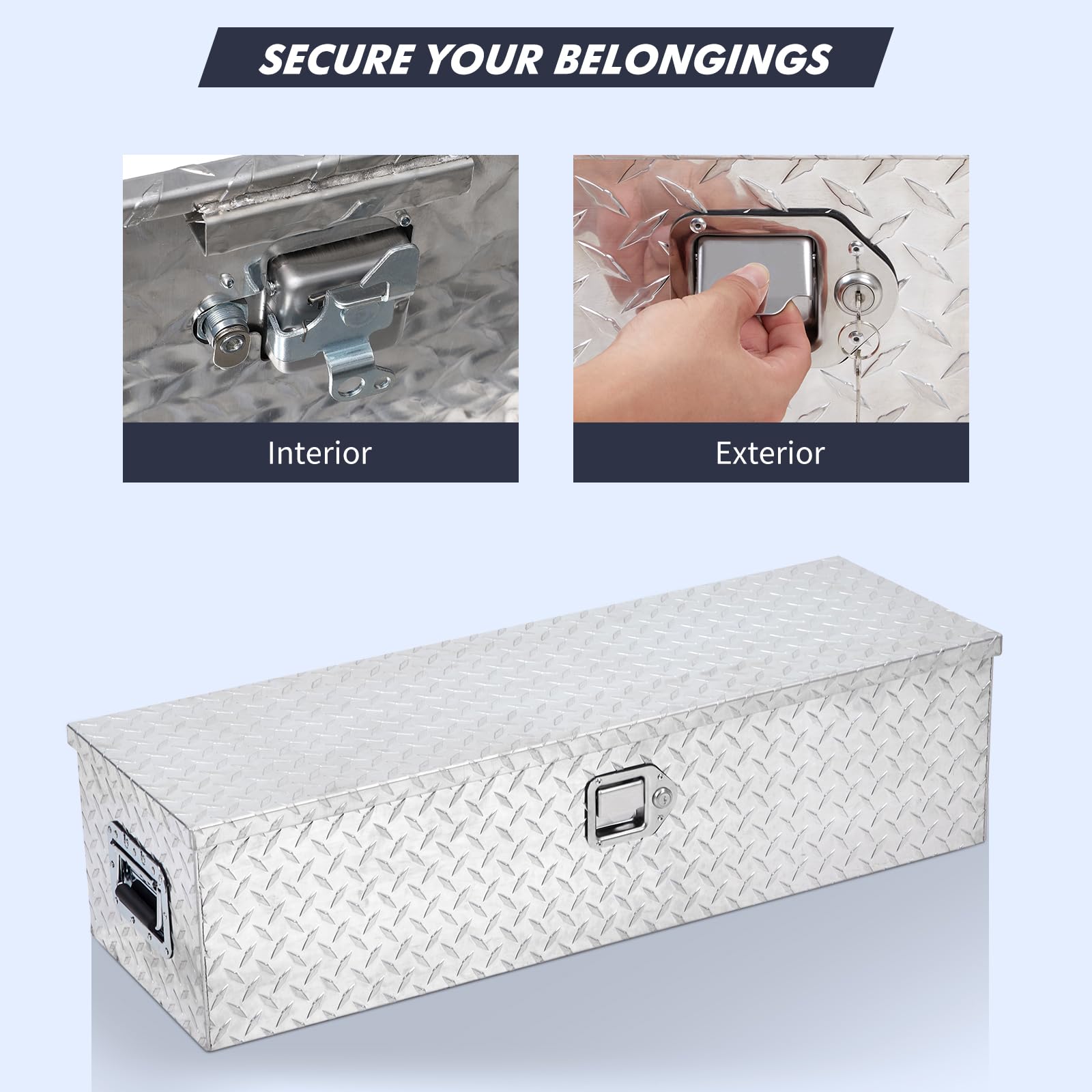 GARVEE 39 Inch Aluminum Truck Tool Box with Sliding Shelf - Diamond Plate Tool Storage Box with Side Handle, Lock & 2 Keys - Heavy Duty Tool Organizer for Pickup Trucks, Trailers, Vans - Perfect for Construction, Farming & Outdoor Work (Silver)