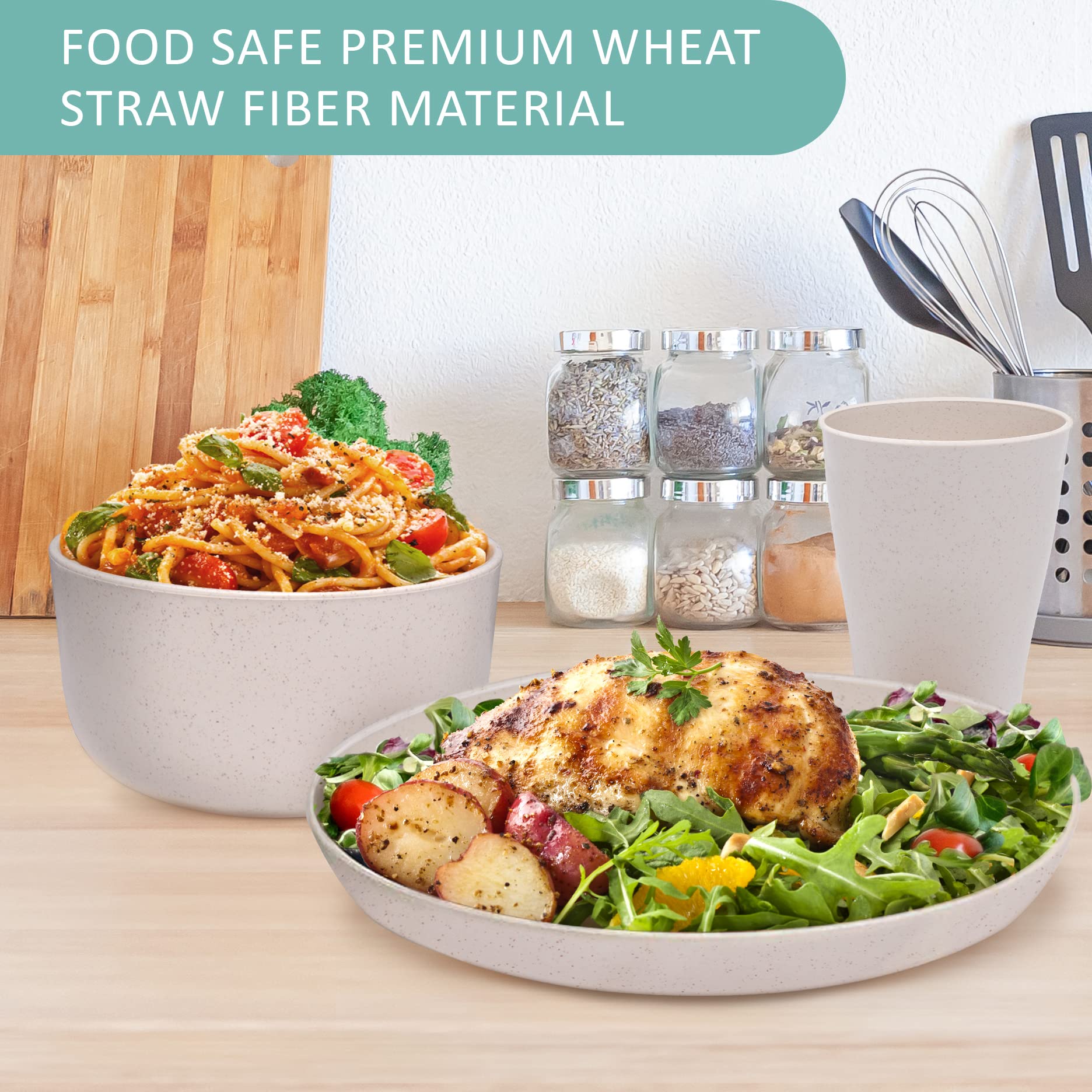 Eco-Friendly Wheat Straw Dinnerware Set - 12 Piece Cream Colored Plates, Bowls & Cups for Sustainable Dining | Perfect for Everyday Meals, Picnics & Parties