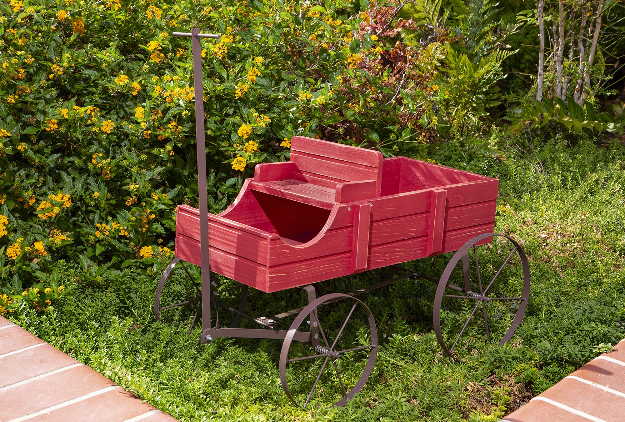 Shine Company Large Red Wooden Wagon Garden Planter - Rustic Outdoor Yard Decor for Flowers & Plants | Perfect for Patio, Garden & Farmhouse Style Landscaping