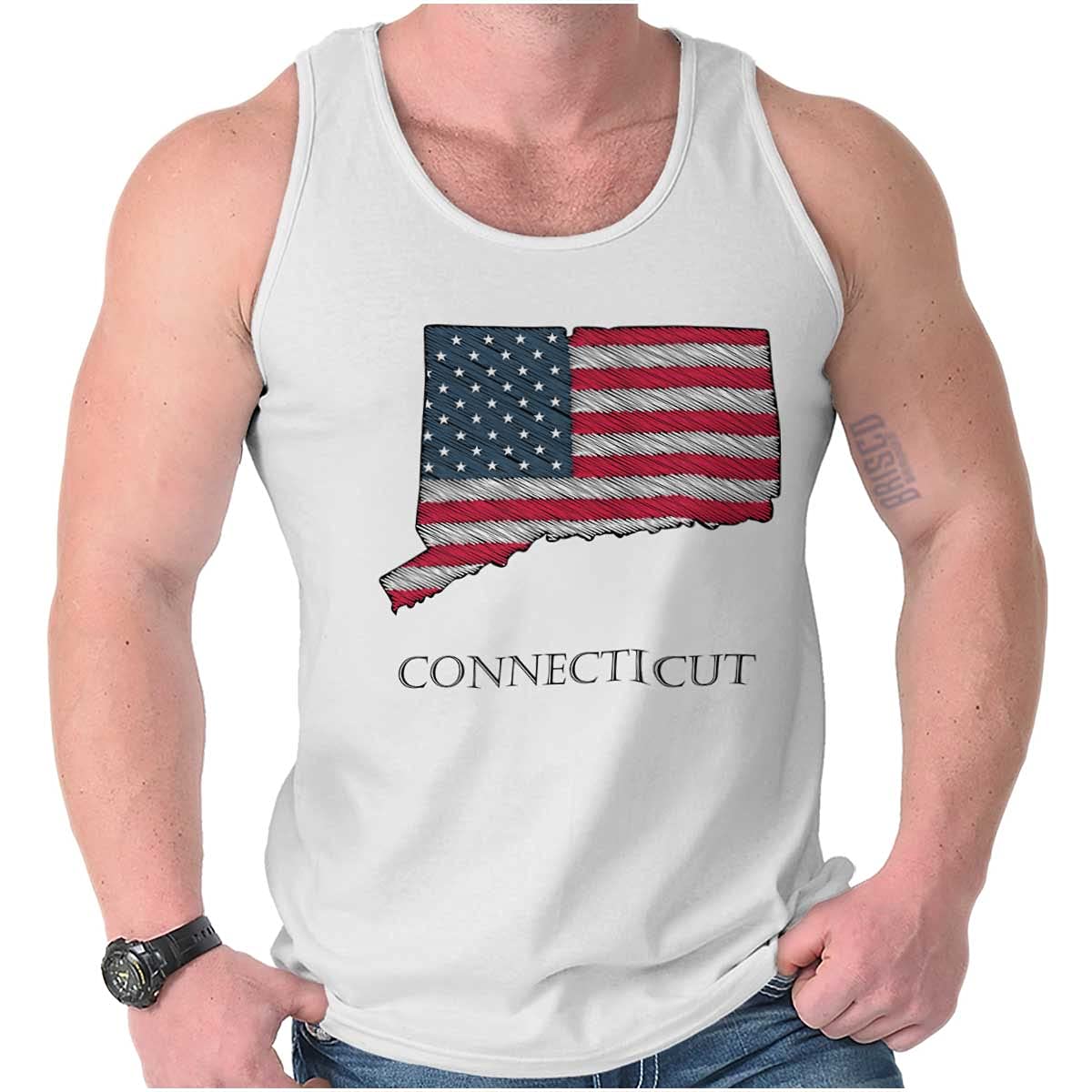 Brisco Brands Connecticut USA Flag Graphic Tank Top for Men & Women - Patriotic Casual Wear for Summer, Sports & Outdoor Activities