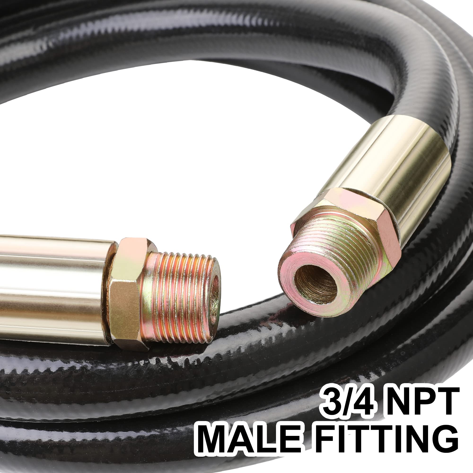 Hromee 3/4 Inch × 10 Feet Fuel Transfer Hose with Male Fittings - Gasoline, Diesel, Biodiesel & Kerosene Pump Hose for Tanks, Trucks & Equipment Refueling