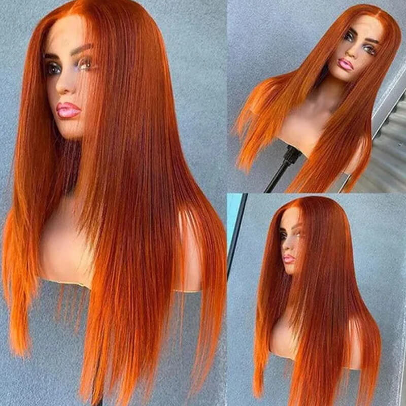 Eullair Green Skunk Stripe Layered Cut Straight Human Hair Wig with Golden Ginger Highlights - Pre Cut Lace Front for Natural Look | Perfect for Cosplay, Halloween, Daily Fashion & Special Occasions