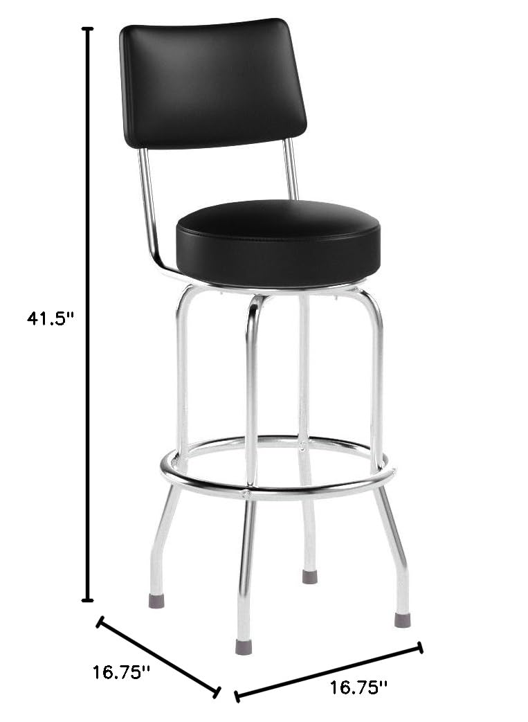 Swivel Bar Stool with Back - 30 Inch Height, Chrome Metal Frame & Black PU Seat - Adjustable Height Counter Stool for Kitchen Island, Breakfast Bar & Home Pub Decor