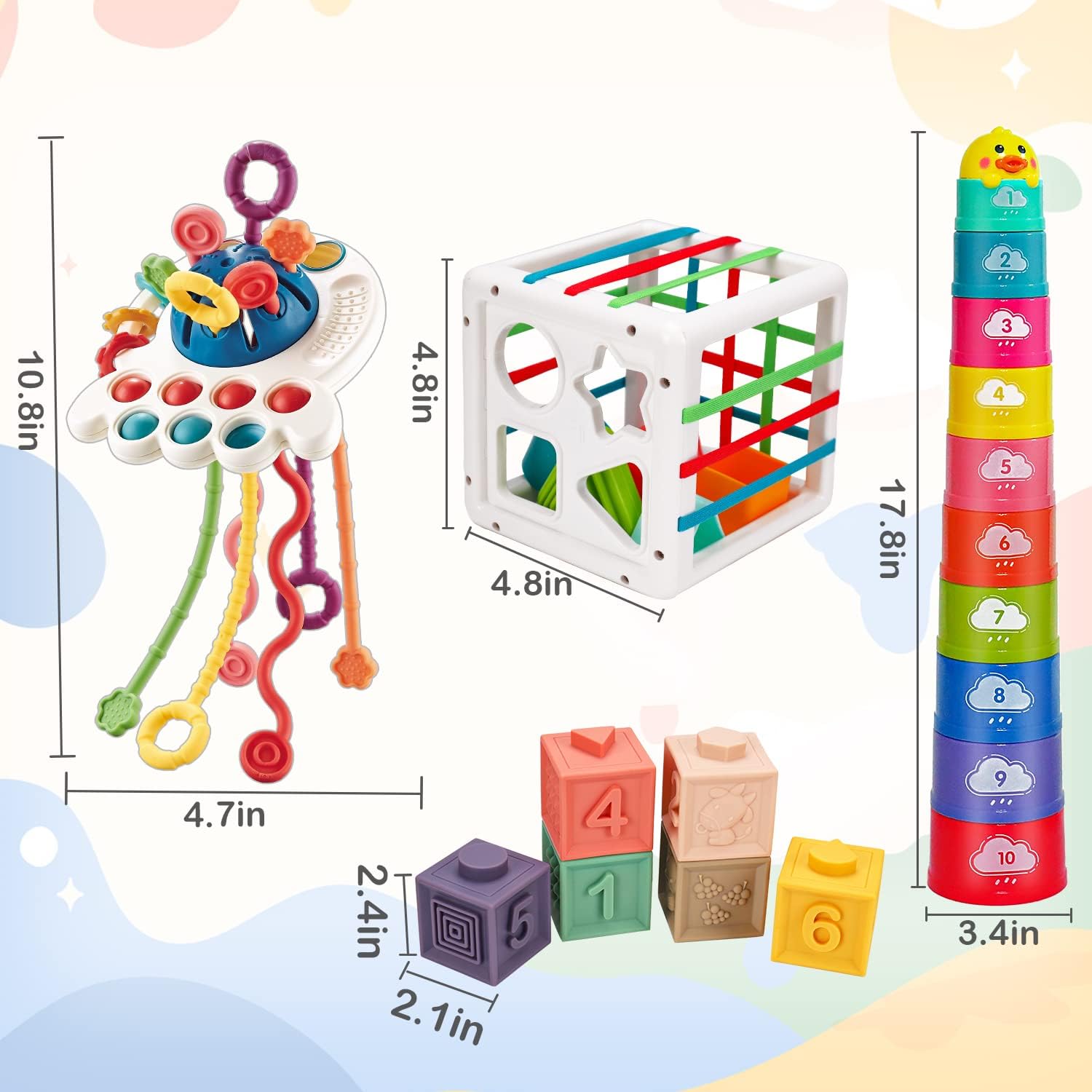 Montessori Baby Toys for 1-3 Years - Stacking Cups, Sensory & Teething Toys for Toddlers - Perfect for Early Learning & Playtime