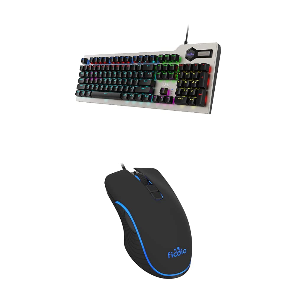 Fiodio RGB Mechanical Gaming Keyboard with Blue Switches K2063 - Wired Gaming Mouse 9520 Combo | 4 LED Backlight Modes for PC, Mac, PS4, Xbox | Perfect for Gaming, Typing & Office Work