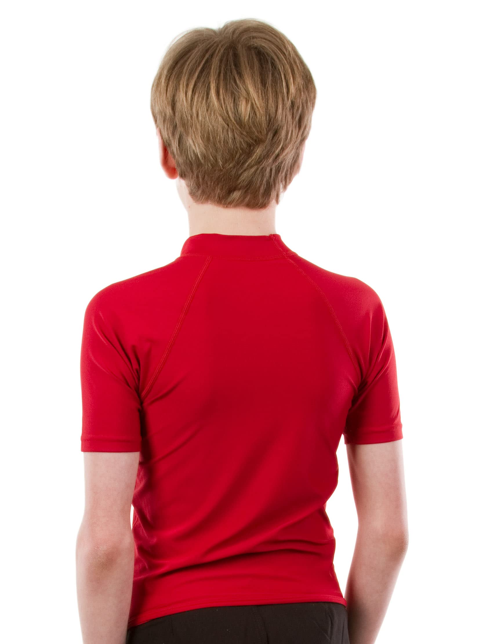 XCEL Boys' 4-Way Stretch Quick-Dry UPF 50+ Sun Protection Swim Shirt - Deep Red/White Floral Print Rash Guard for Swimming, Surfing & Beach Activities