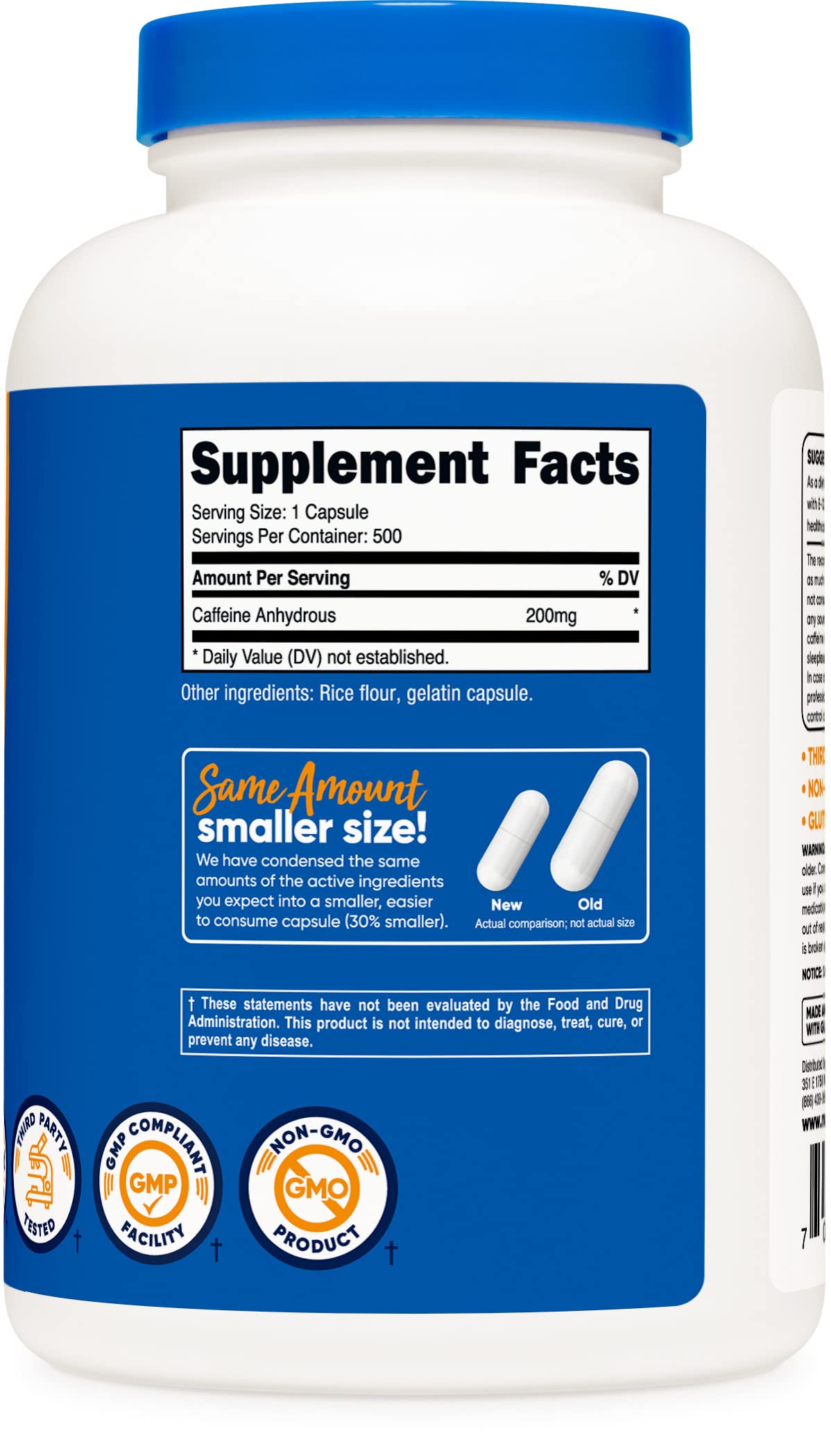 Nutricost Caffeine 500 Capsules - 200mg Per Serving, 2 Bottles (1000 Total Capsules) | Energy Boost, Focus & Workout Supplement for Athletes & Professionals