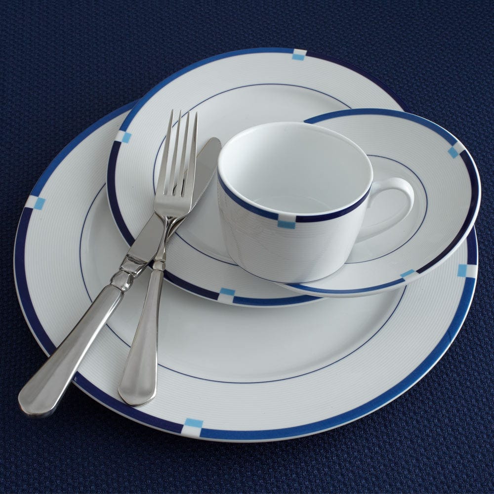 Jet Set Blue Porcelain Tea Cups and Saucers Set of 4 - Elegant Tea Party & Afternoon Tea Set for Home, Office, and Gifts