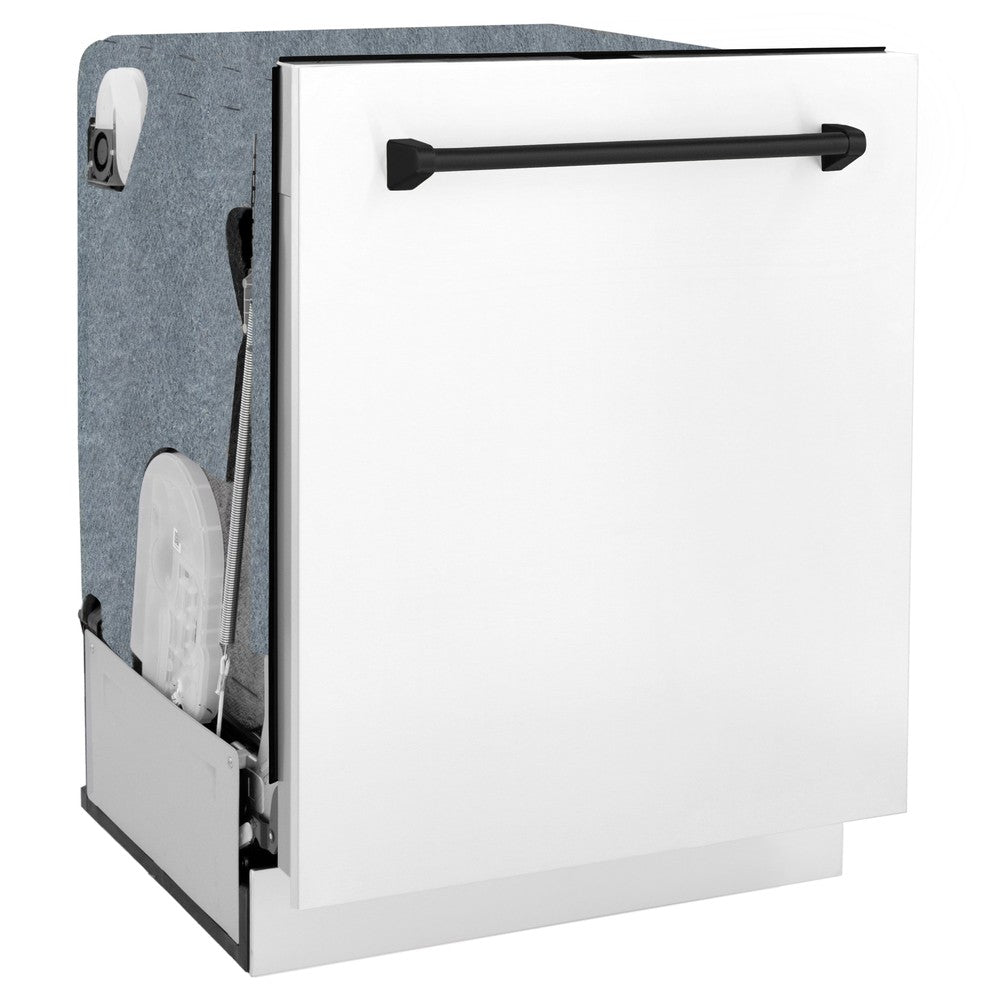 ZLINE Autograph Edition 24 Inch Monument Series 3rd Rack Dishwasher with Top Touch Control - White Matte Finish & Matte Black Handle, Ultra Quiet 45dBa (DWMTZ WM 24 MB) - Perfect for Modern Kitchens, Open Concept Homes, and Luxury Apartments