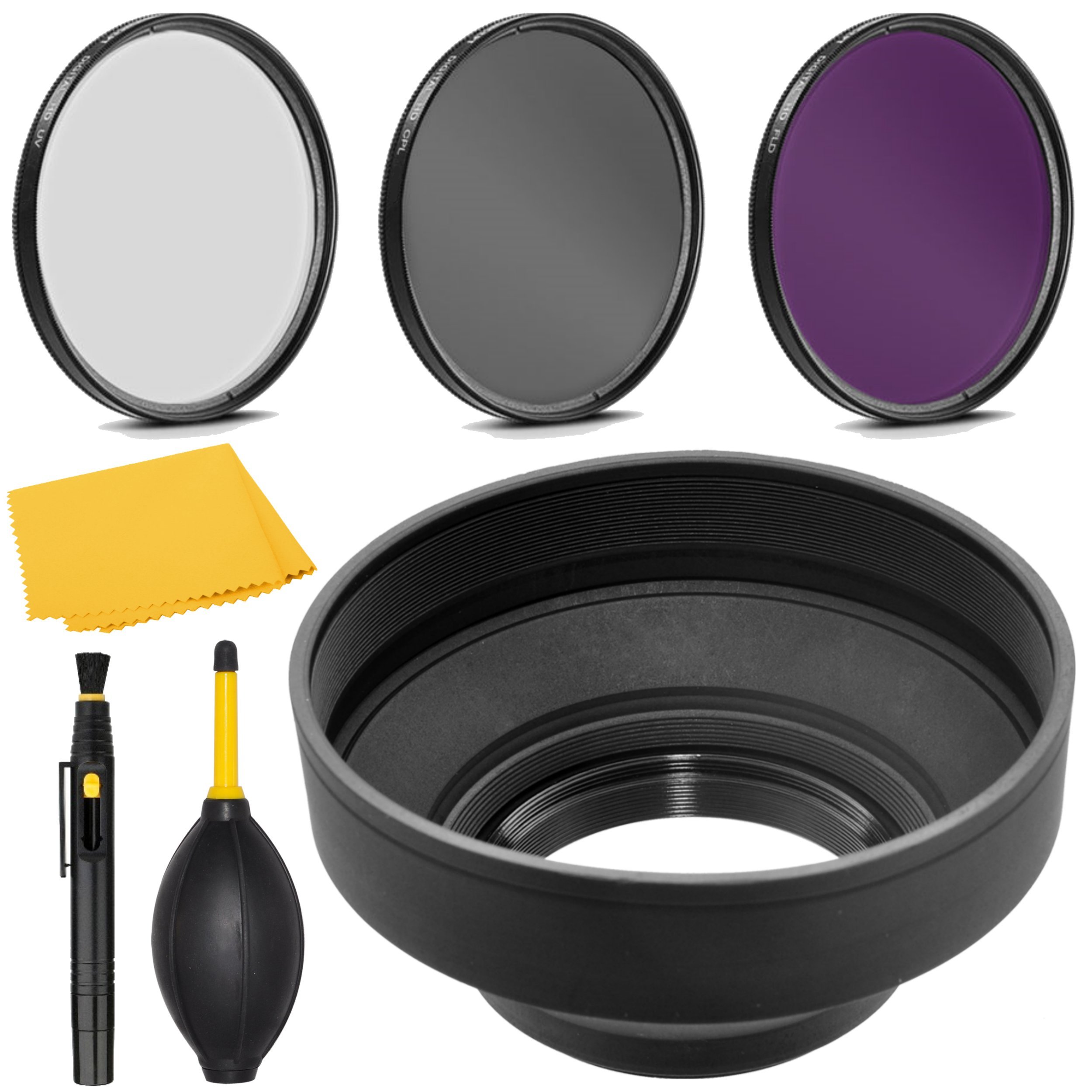 58mm Filter Kit with Lens Hood for Fujifilm Canon Nikon - Polarizing UV Fluorescent Filters for Outdoor Photography
