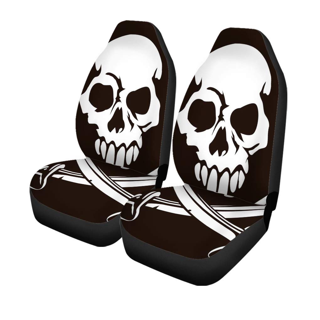 Skull & Crossed Swords Pirate Car Seat Covers - Universal Fit for Cars, Trucks & SUVs (Set of 2) | Durable Auto Seat Protectors & Stylish Decor - Perfect for Road Trips, Daily Commutes & Pirate-Themed Vehicles