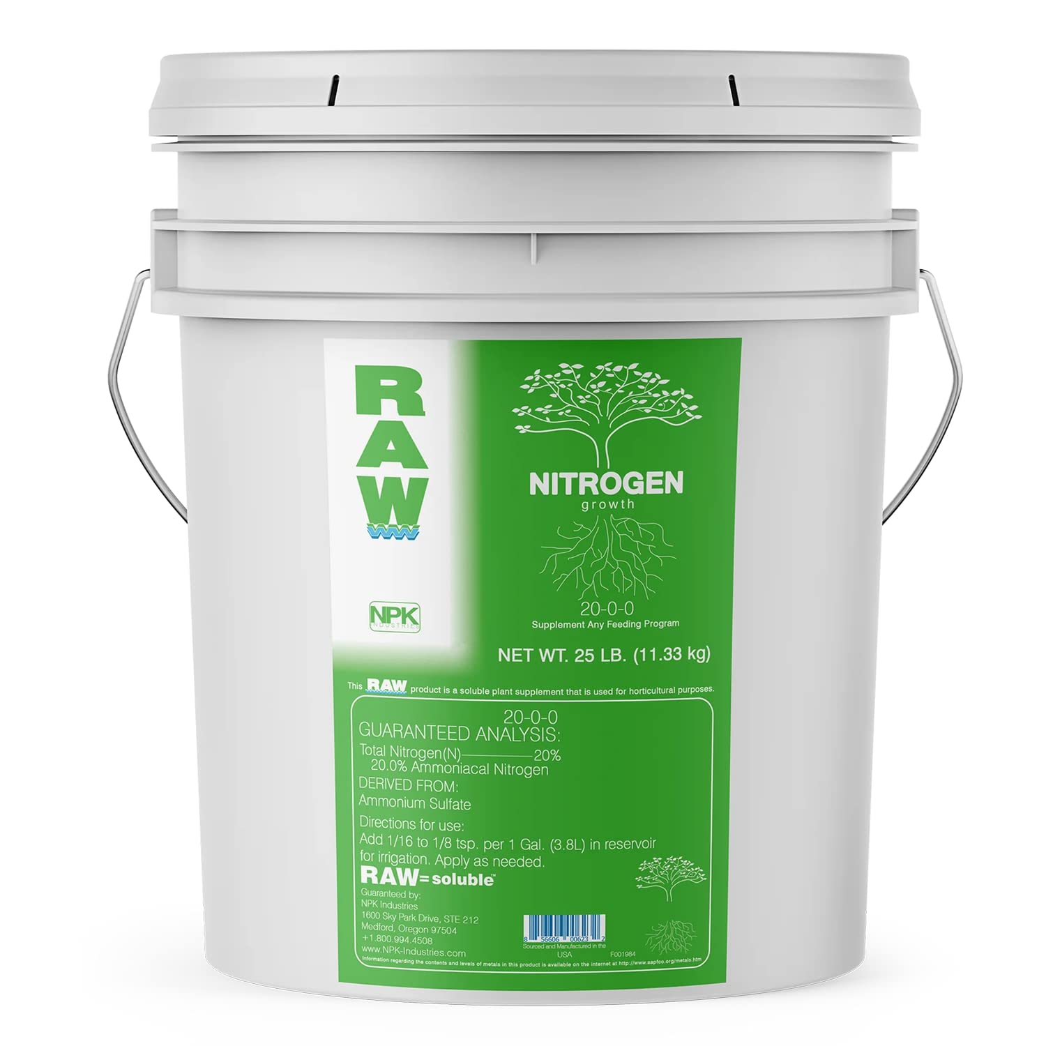 Premium RAW Nitrogen Plant Nutrient - 25 lb | Fast-Acting Fertilizer for Treating Deficiencies & Boosting Growth in Vegetative Stage | Ideal for Indoor/Outdoor Plants, Hydroponics & Garden Use | Enhances Foliage Development for Lush Greenery