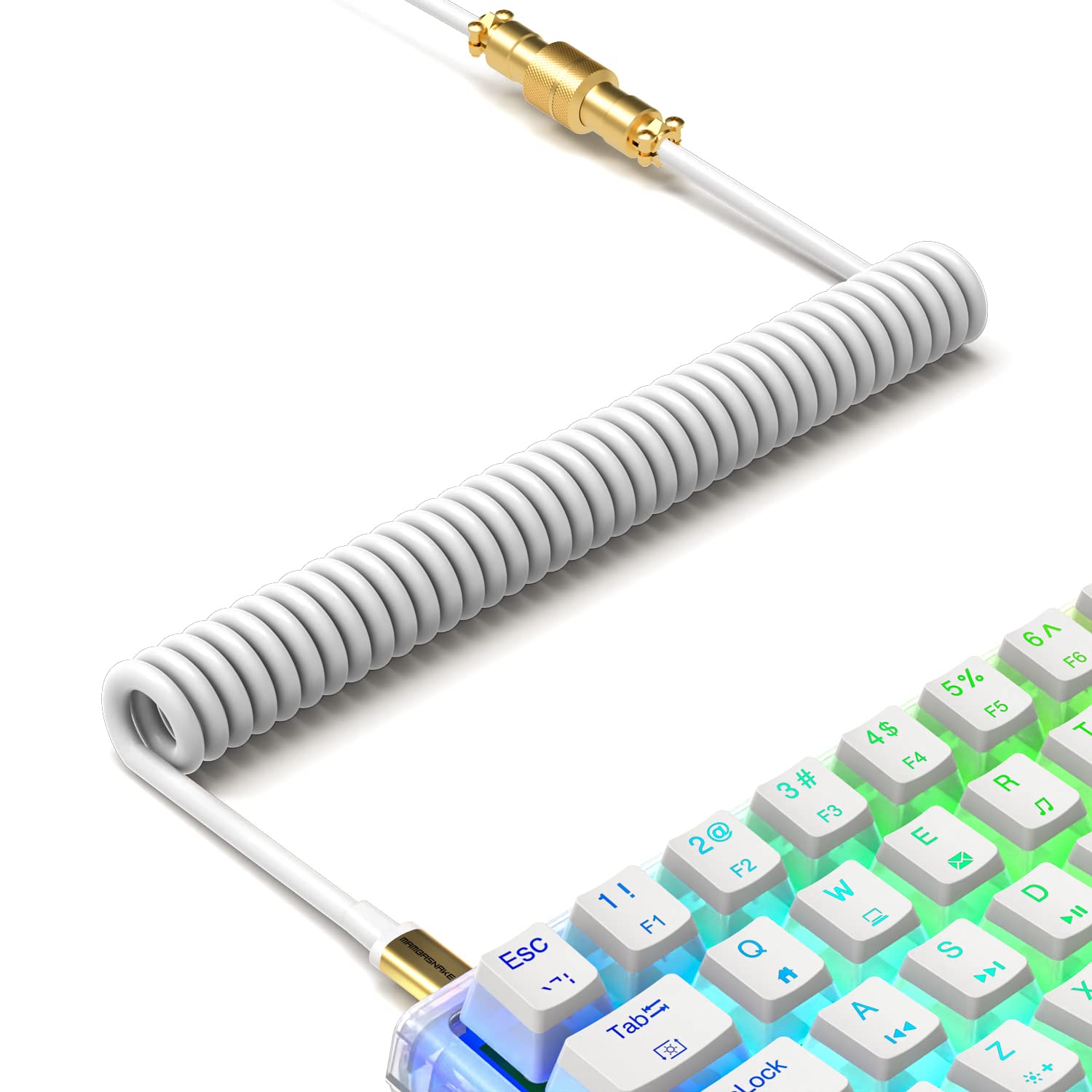 XINMENG C02 Coiled USB-C Keyboard Cable - Detachable Aviator Connector for Gaming Keyboard & Laptop (White)