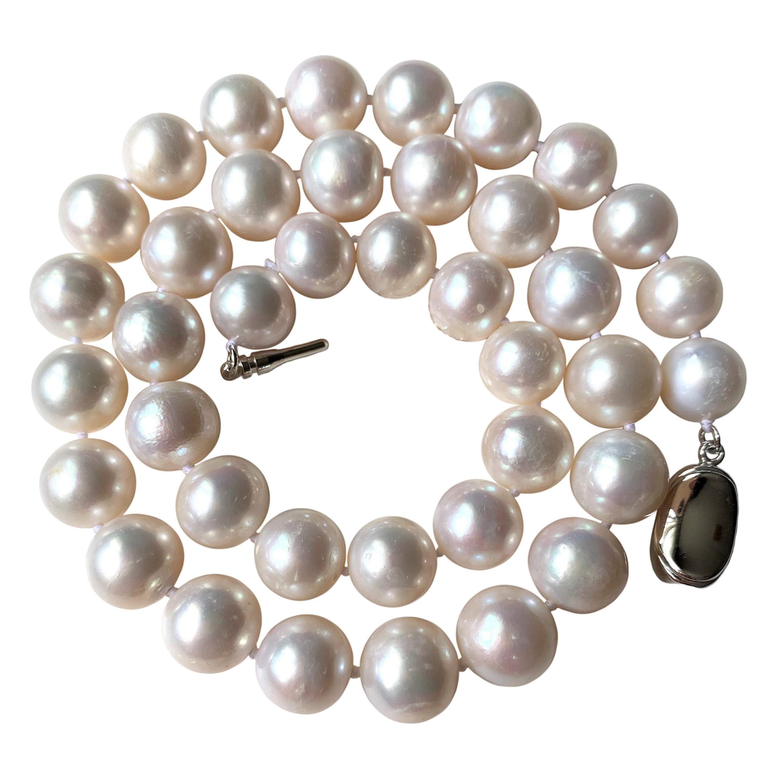 Pearl Romance II Round Cultured Freshwater Pearl Necklace - Classic White Strand Jewelry for Women | Genuine Pearls for Christmas Gifts, Weddings & Special Occasions