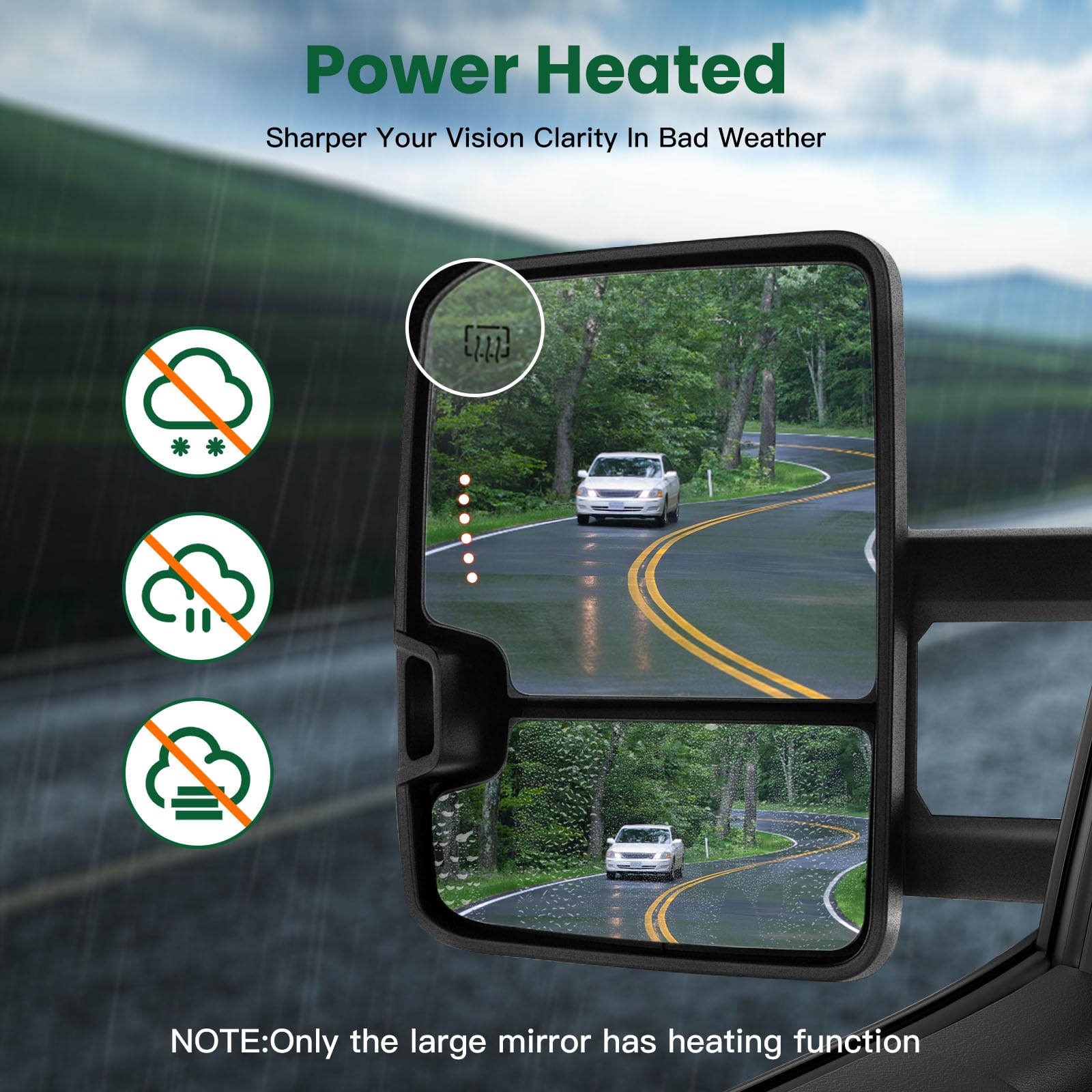 SCITOO Power Adjustable Heated Towing Mirrors with LED Turn Signal - Compatible with Chevy/GMC 1500/2500/3500 HD (2014-2019) - Perfect for Enhanced Visibility & Safety While Towing Trailers or Large Loads