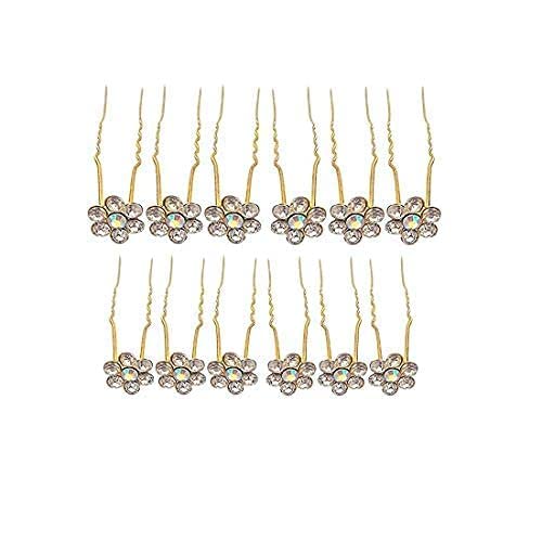 Diversa Crystal Flower Hair Bun Pins Set of 12 - Elegant Bridal Hair Accessories for Women & Girls | Wedding, Prom, Party, Special Occasion Updos