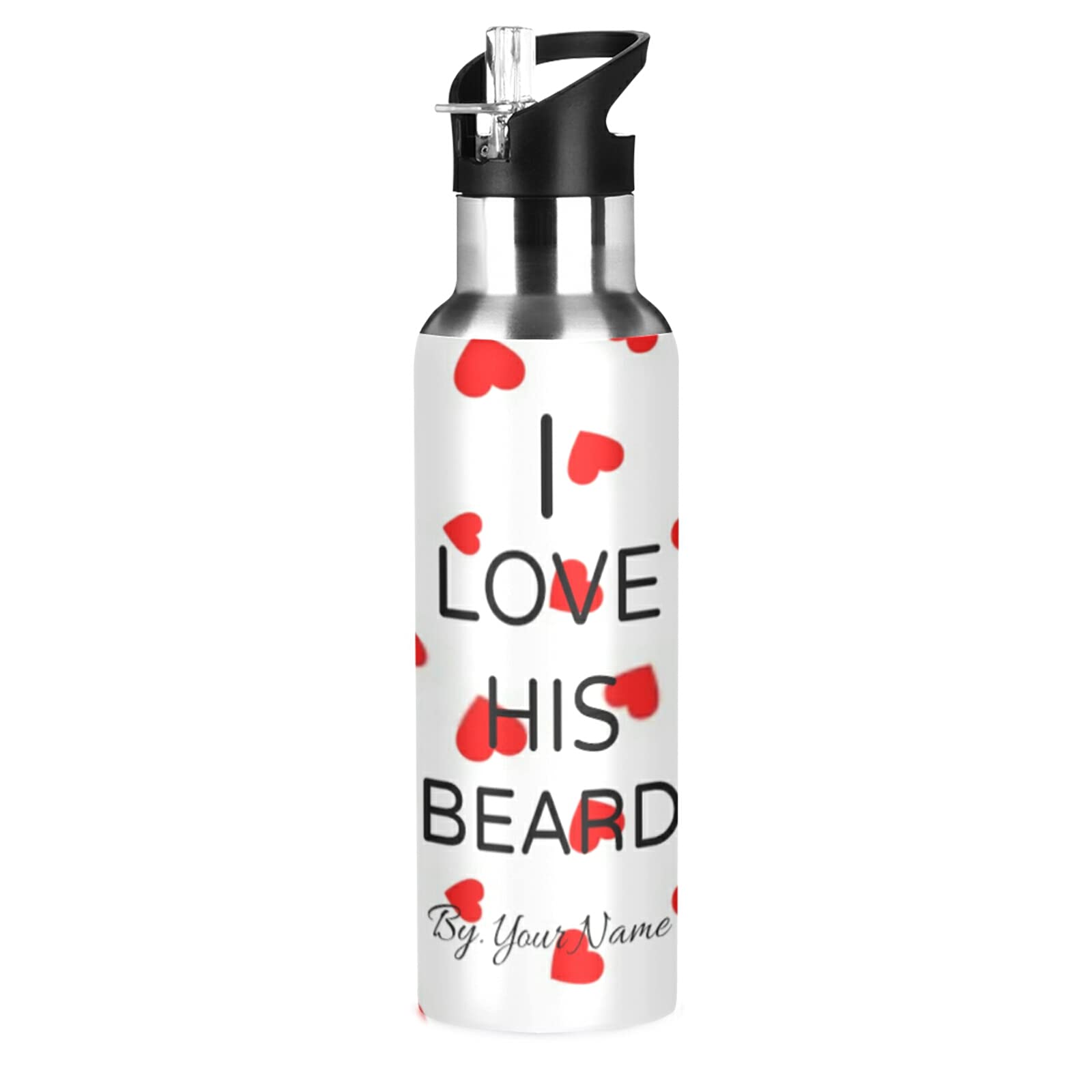 **Personalized Stainless Steel Sports Water Bottle with Straw – Custom Name Insulated Flask, Double Wall Sweat-Proof – Ideal for Gym, Hiking & Couple Gifts**