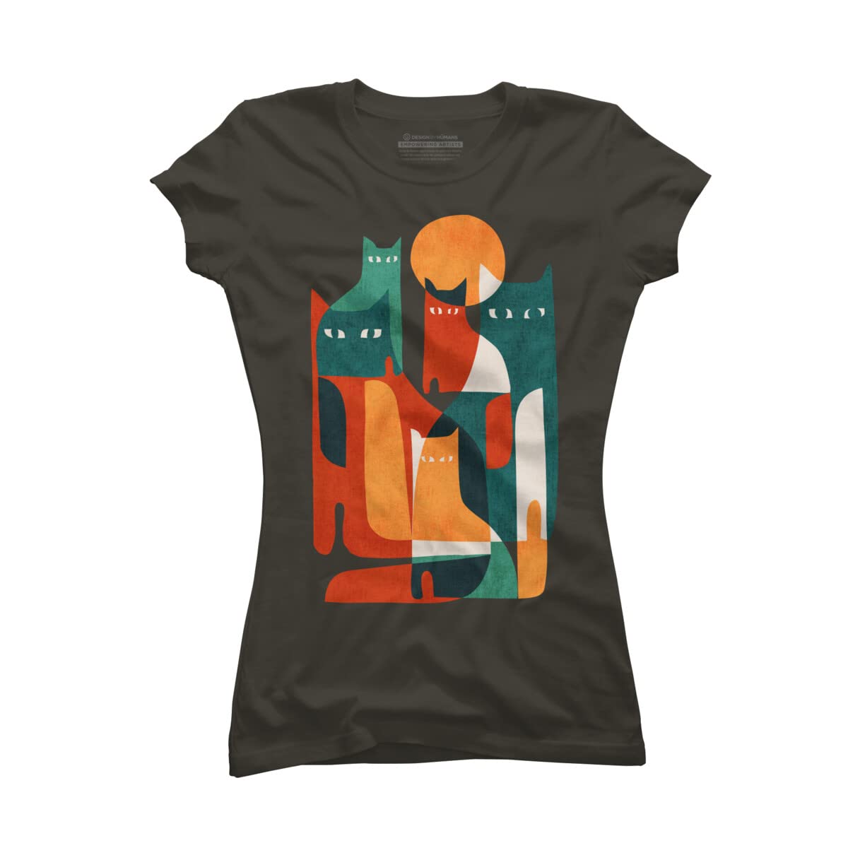 Design By Humans Junior's Cat Print T-Shirt for Women - Cute & Comfortable Graphic Tee for Casual Wear, Outings & Gifts