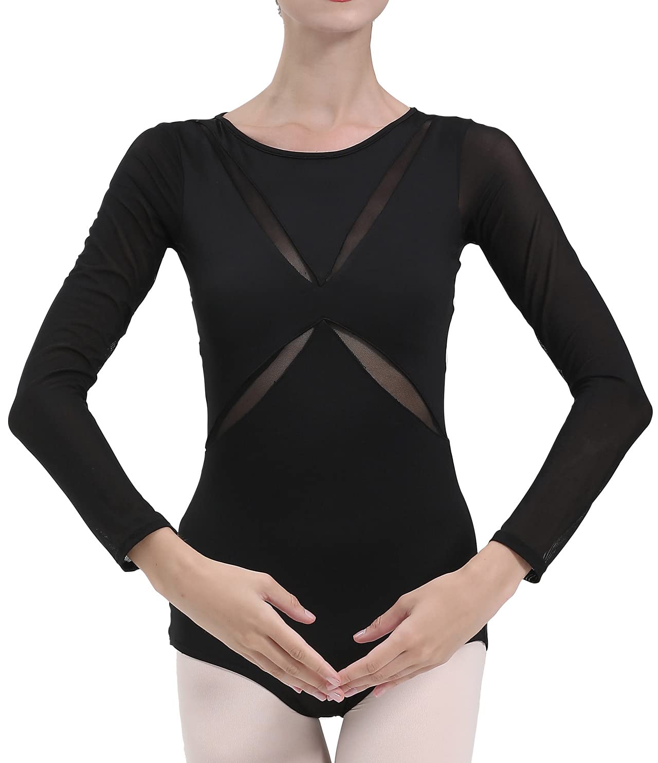 Pixen Women's Long Sleeve Dance Leotard with X Slat Design - Ballet, Contemporary & Jazz Performance Wear - Elegant Dancewear for Studios & Competitions