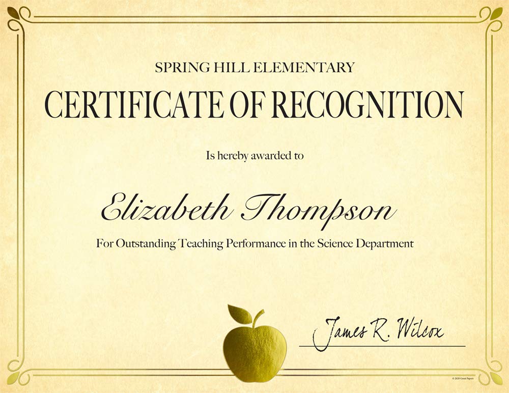Premium Gold Foil Certificate Paper - Great Papers!® Bright Apple Design, 8.5