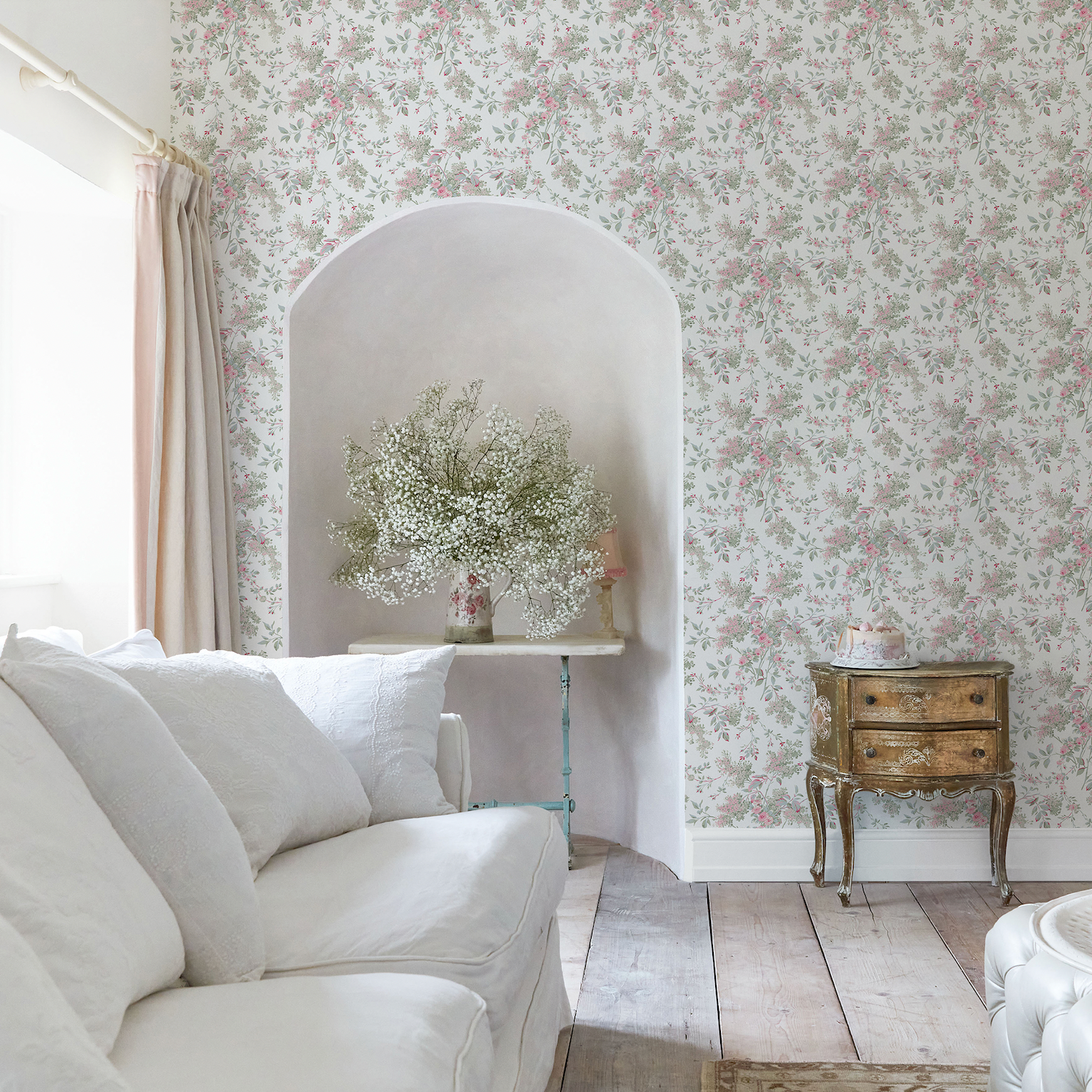 Chelsea White Wallpaper - Self-Adhesive Peel and Stick Wallpaper for Home Decor, Bedroom, Living Room, Bathroom | Easy to Install & Removable