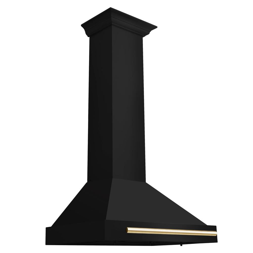 ZLINE Autograph Edition 30 Inch Black Stainless Steel Wall Mount Range Hood with Polished Gold Handle - Professional Kitchen Ventilation for Home Chefs (BSKB4Z 30 G) - Perfect for Modern Kitchens, Open Concept Homes & Gourmet Cooking