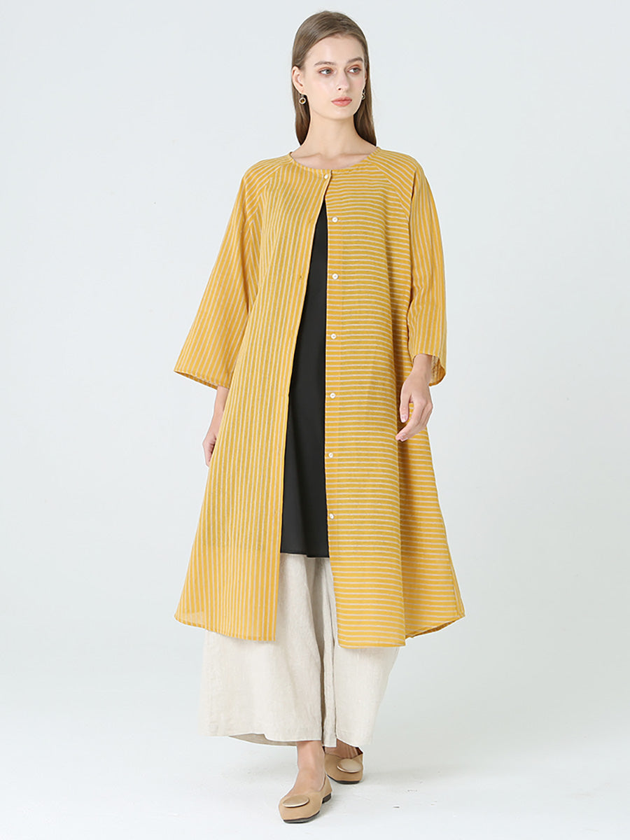 Plus Size Striped Long Sleeve Spring Dress - Flowy Loose Fit Single Breasted Tunic for Women | Perfect for Office, Date Night & Spring Outings