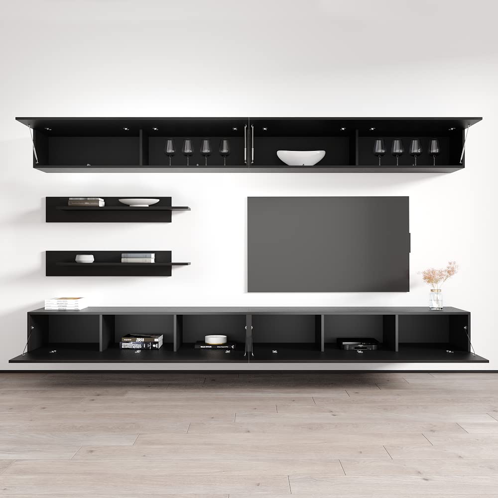 Modern Floating TV Stand with Storage & LED Lights - Wall-Mounted Entertainment Center Console for Bedroom & Living Room - 30