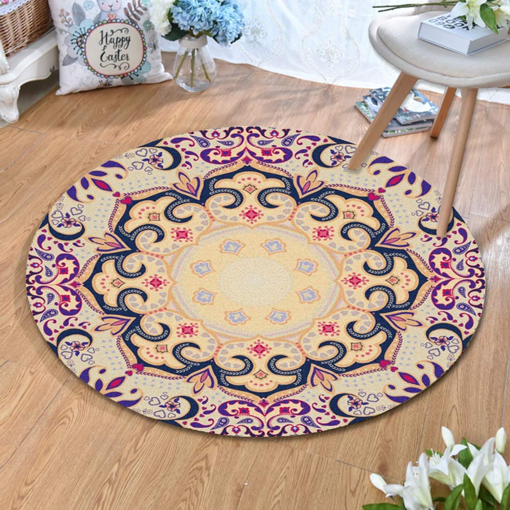 MOXIC Traditional Round Area Rug - Soft Non-Slip Persian Heriz Carpet for Living Room, Bedroom & Nursery - Vintage Home Decor 2.5' X 2.5' - Perfect for Kids Crawling, Bathroom Mats & Circular Runners