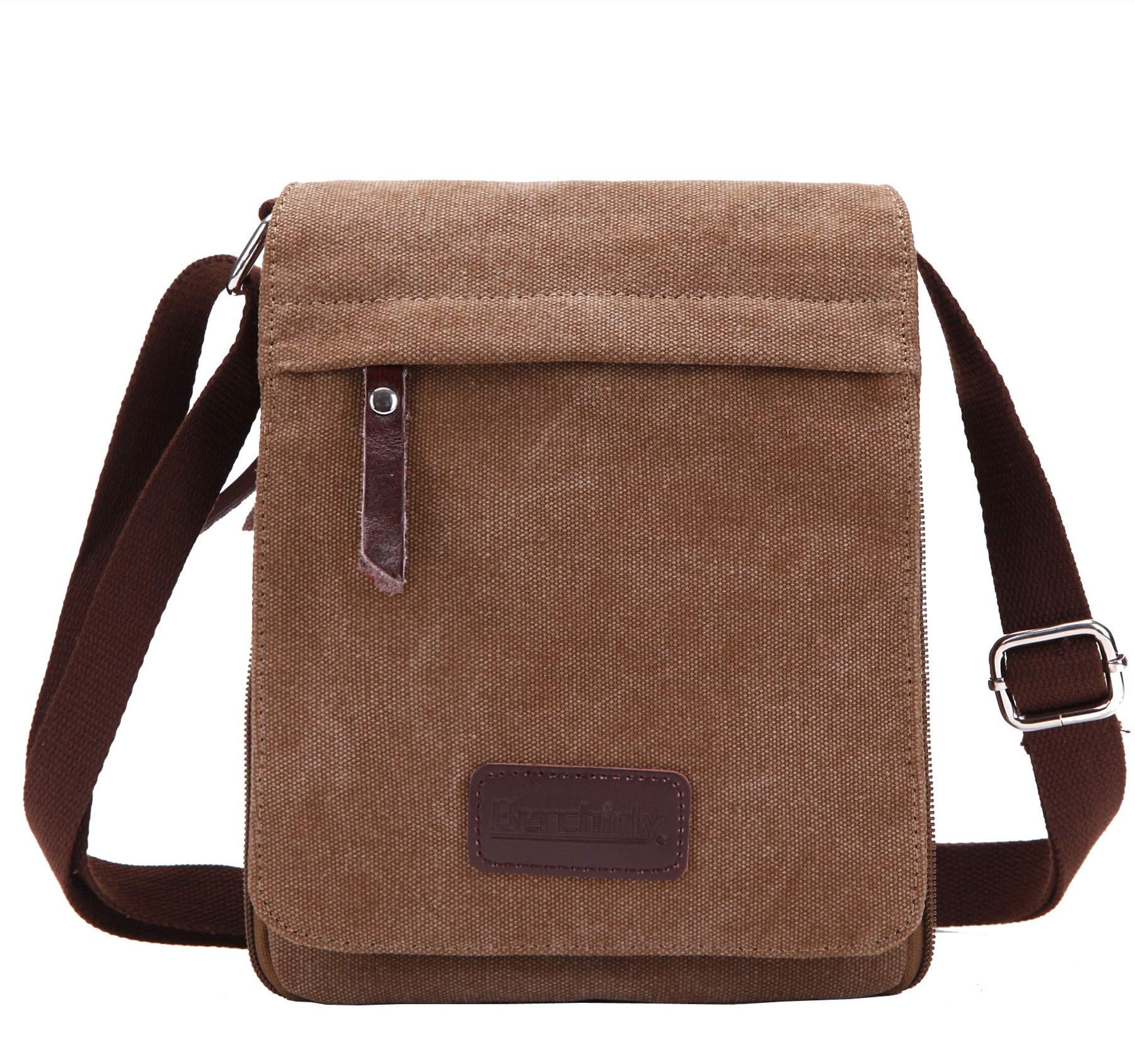 Vintage Canvas Leather Messenger Crossbody Bag - Small Organizer for Work, Travel & Everyday Use