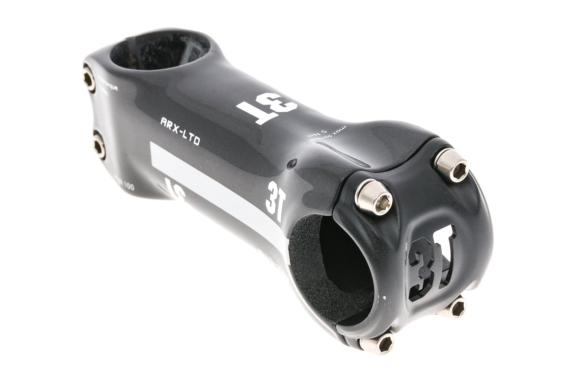 3T Arx LTD Carbon Fiber Bicycle Stem 31.8mm Clamp 100mm Length 6 Degree Angle - Black/Silver - Lightweight Road Bike Handlebar Stem for Cycling & Racing