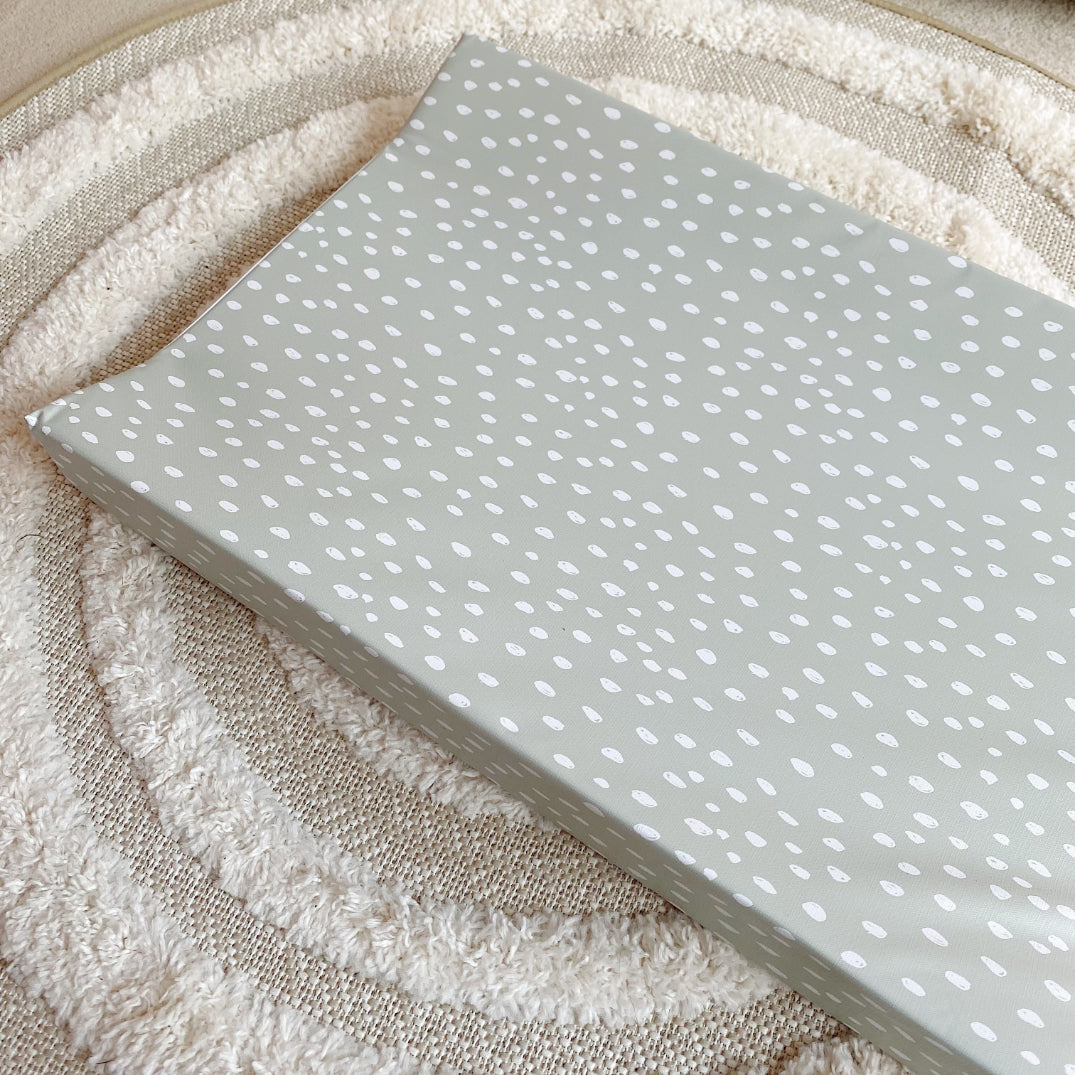 Non-Slip Anti Roll Wedge Changing Mat for Babies - Soft Sage Green Spotty Print - Perfect for Diaper Changes, Travel & Nursery Use