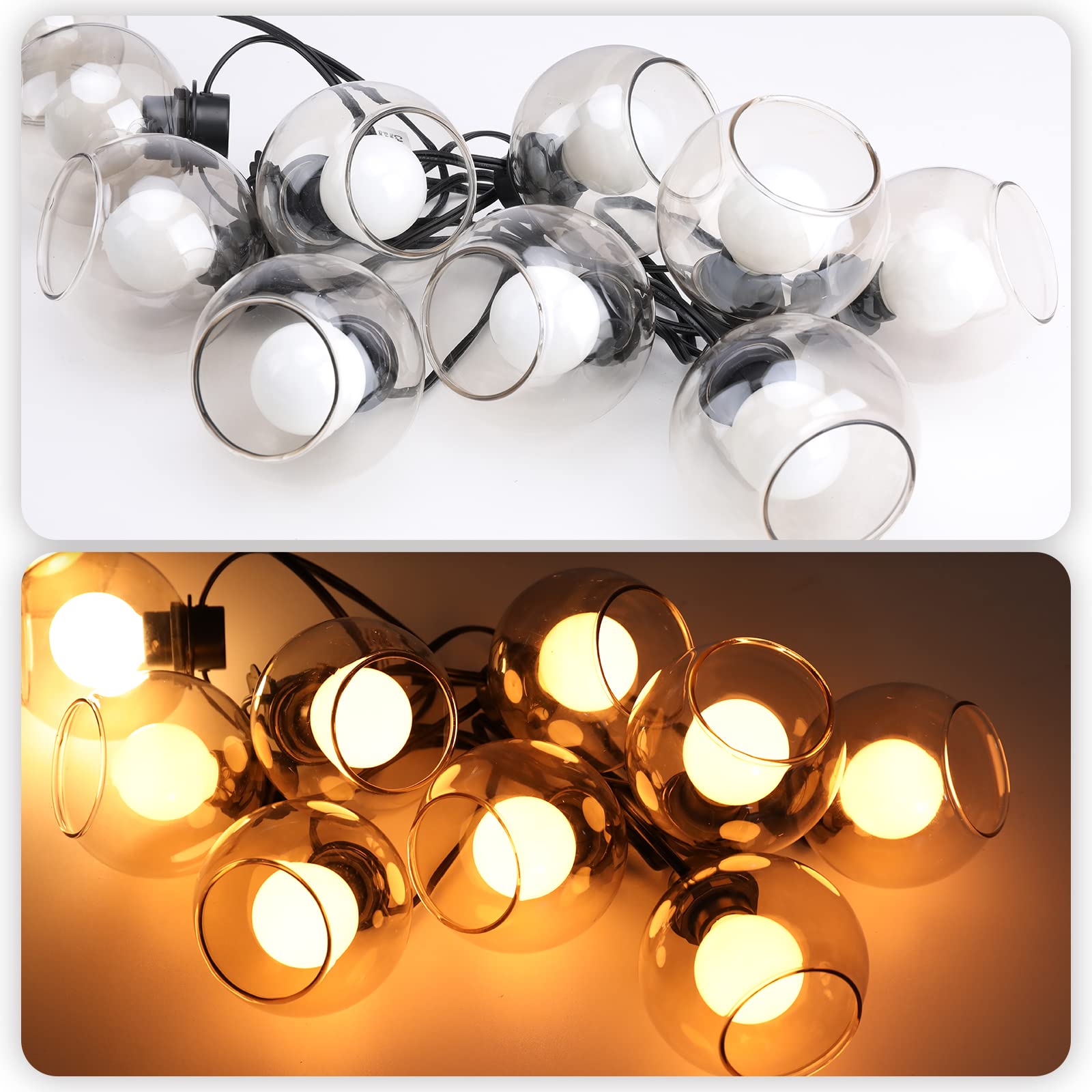 Afirst 10 LED Glass Globe Bistro String Lights - Waterproof Connectable Hanging Patio Lights for Indoor, Porch, Backyard, Garden - Perfect for Weddings, Parties, and Outdoor Dining Decor