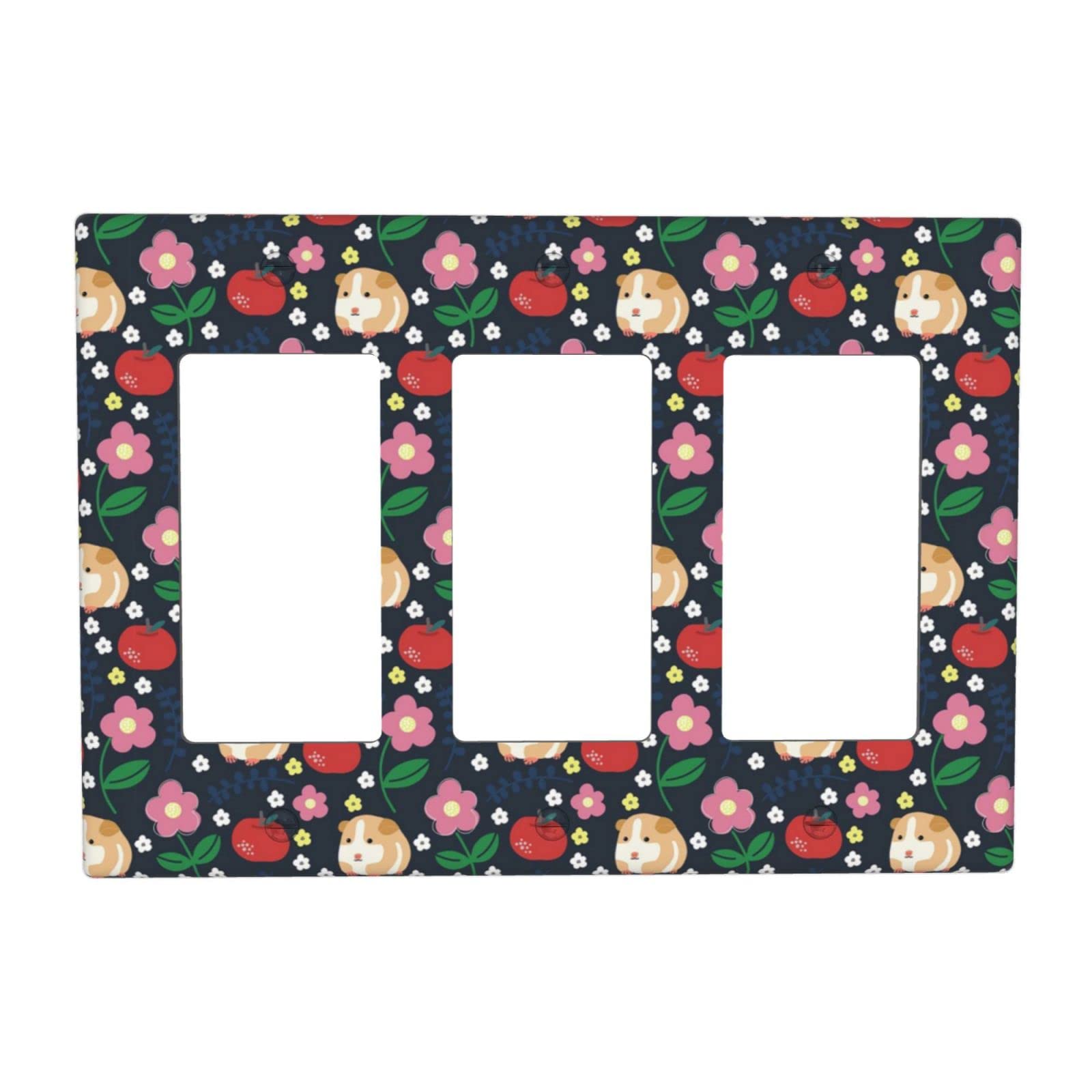 Decorative Oversized Triple Gang Rocker Light Switch Wall Plate Cover for Guinea Pig and Apple Theme - Perfect for Kids' Rooms, Playrooms, and Pet-Themed Home Decor