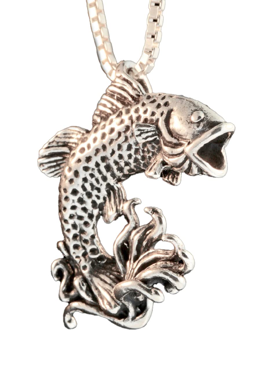 Jumping Bass Fish Necklace - Sterling Silver Fish Pendant Charm Jewelry for Women | Perfect Gift for Anglers, Fishermen & Nature Lovers | Wear for Fishing Trips, Outdoor Adventures & Casual Style