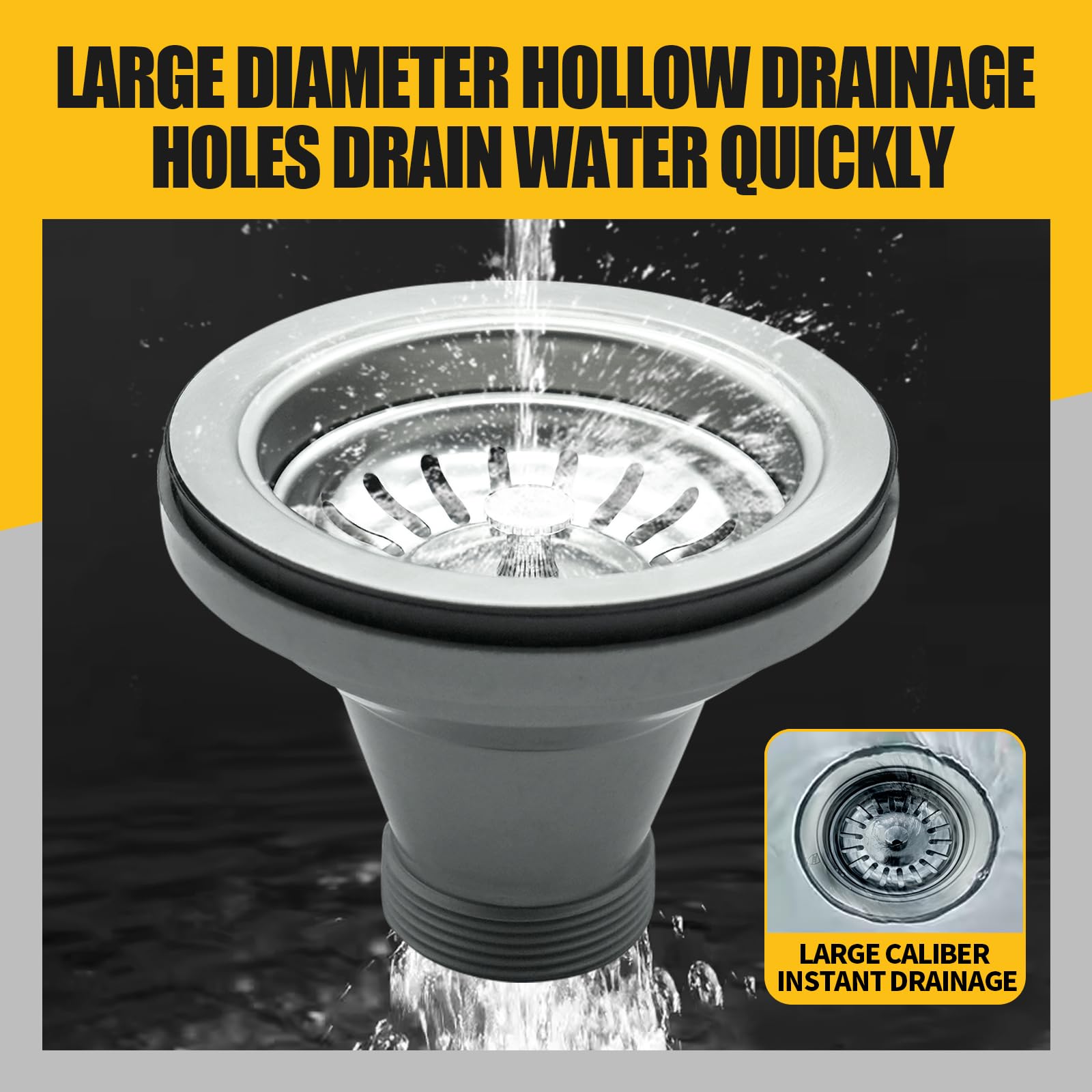3-1/2 Inch Stainless Steel Kitchen Sink Drain Strainer Assembly with Basket & Stopper - Durable Sink Drain Kit for Easy Food Waste Collection & Clog Prevention (Perfect for Home Kitchen, RV, or Restaurant Use)