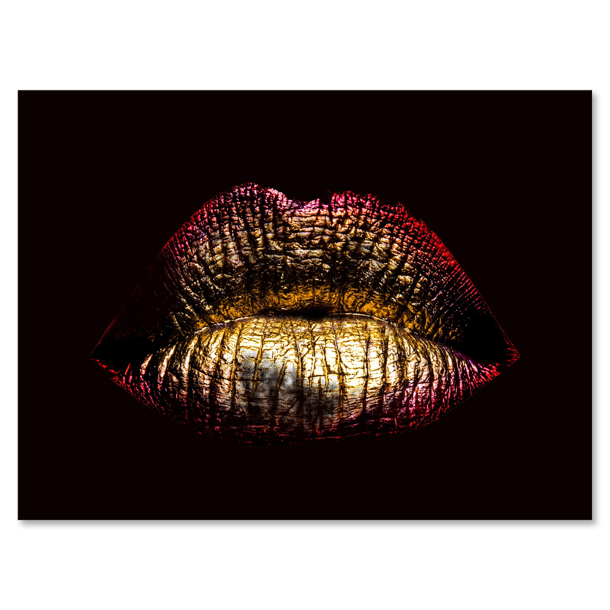 DesignQ Sexy Golden Metallized Female Lips IV Modern Canvas Wall Art - Contemporary Home Decor for Living Room, Bedroom & Office