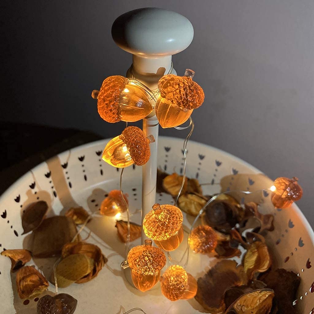 JASHIKA 30 LED 10ft Battery & USB Powered 3D Acorn String Lights - Fall Harvest Decor for Thanksgiving, Christmas, Home, Garden, and Outdoor Party Lighting