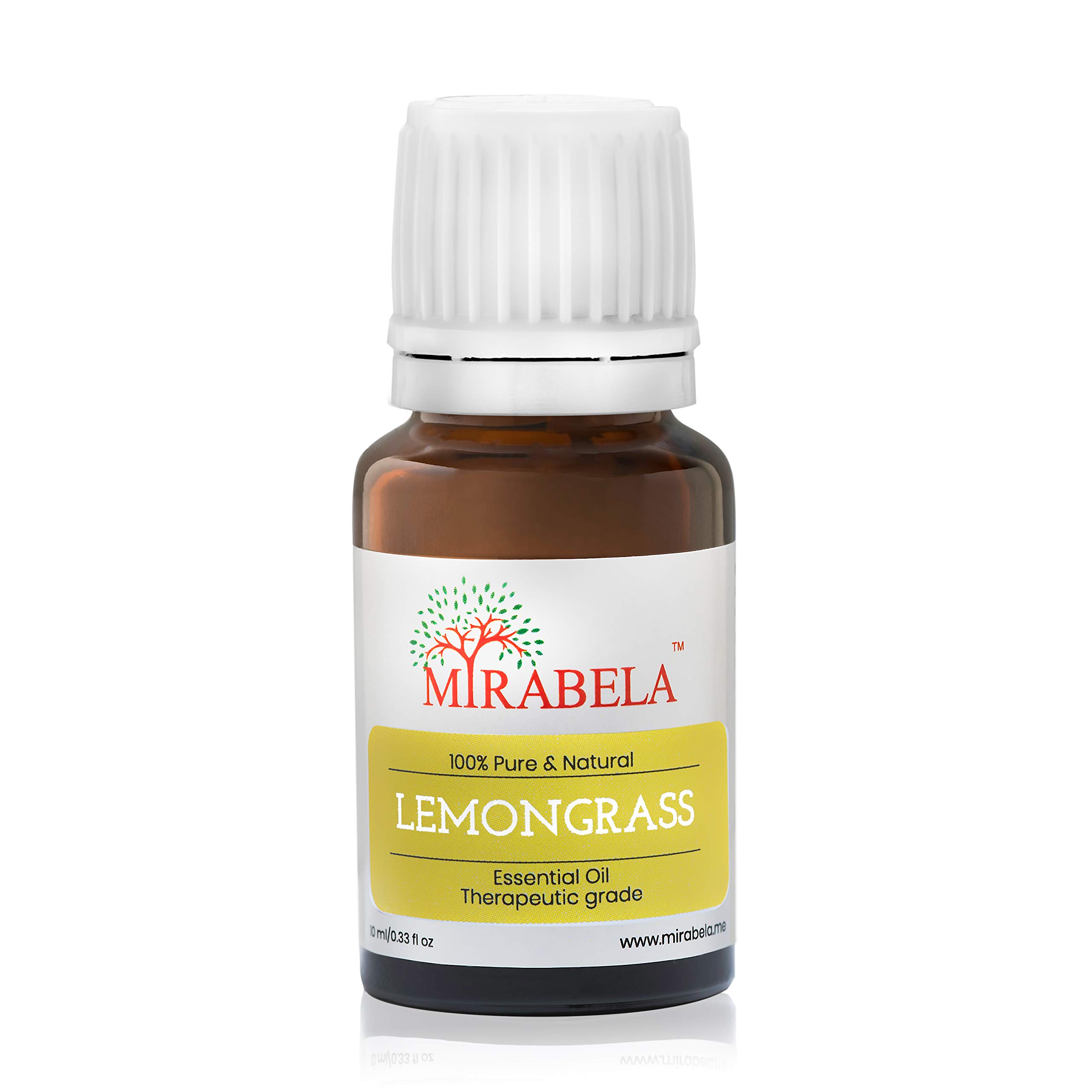 100% Pure Mirabela Lemongrass Essential Oil - Undiluted Therapeutic Grade for Face, Hair & Oily Skin | Aromatherapy, Toning, Cleansing & Insect Repellent | 10ml Bottle | Perfect for Spa, Yoga, Meditation & Home Diffuser Use