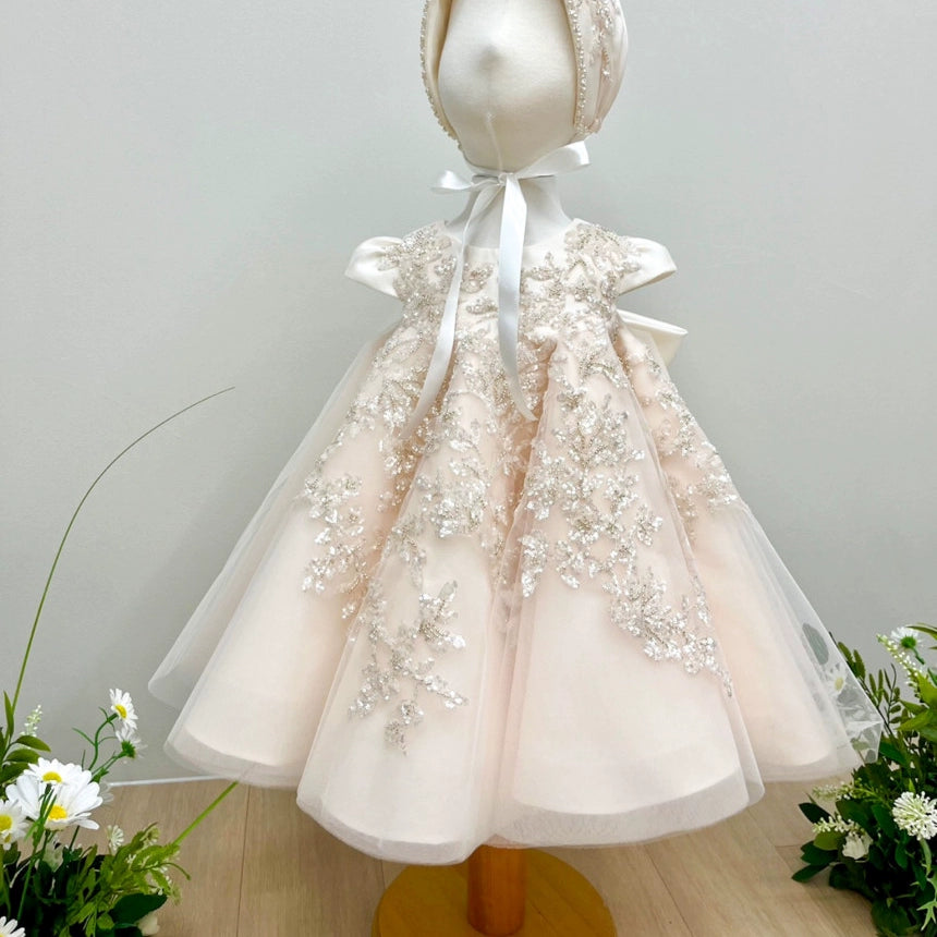 Sparkling Baby Girl Baptism Dress - Toddler First Communion Gown with Sequins | Perfect for Christening, Church Ceremonies & Special Occasions
