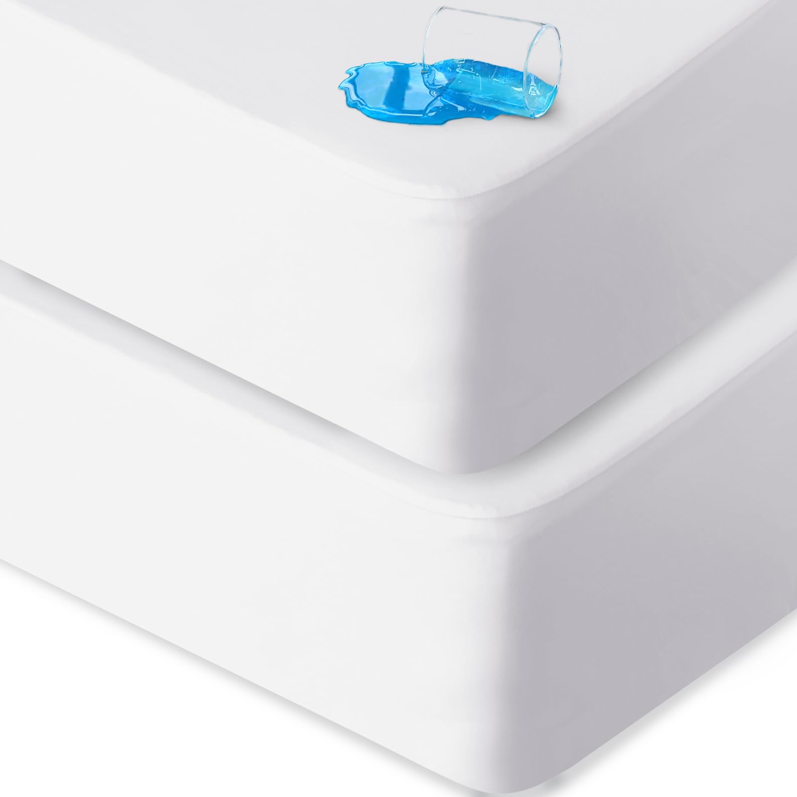 2 Pack Queen Size Waterproof Mattress Protector - Noiseless, Soft & Breathable Fitted Sheet with Deep Pocket (Up to 14