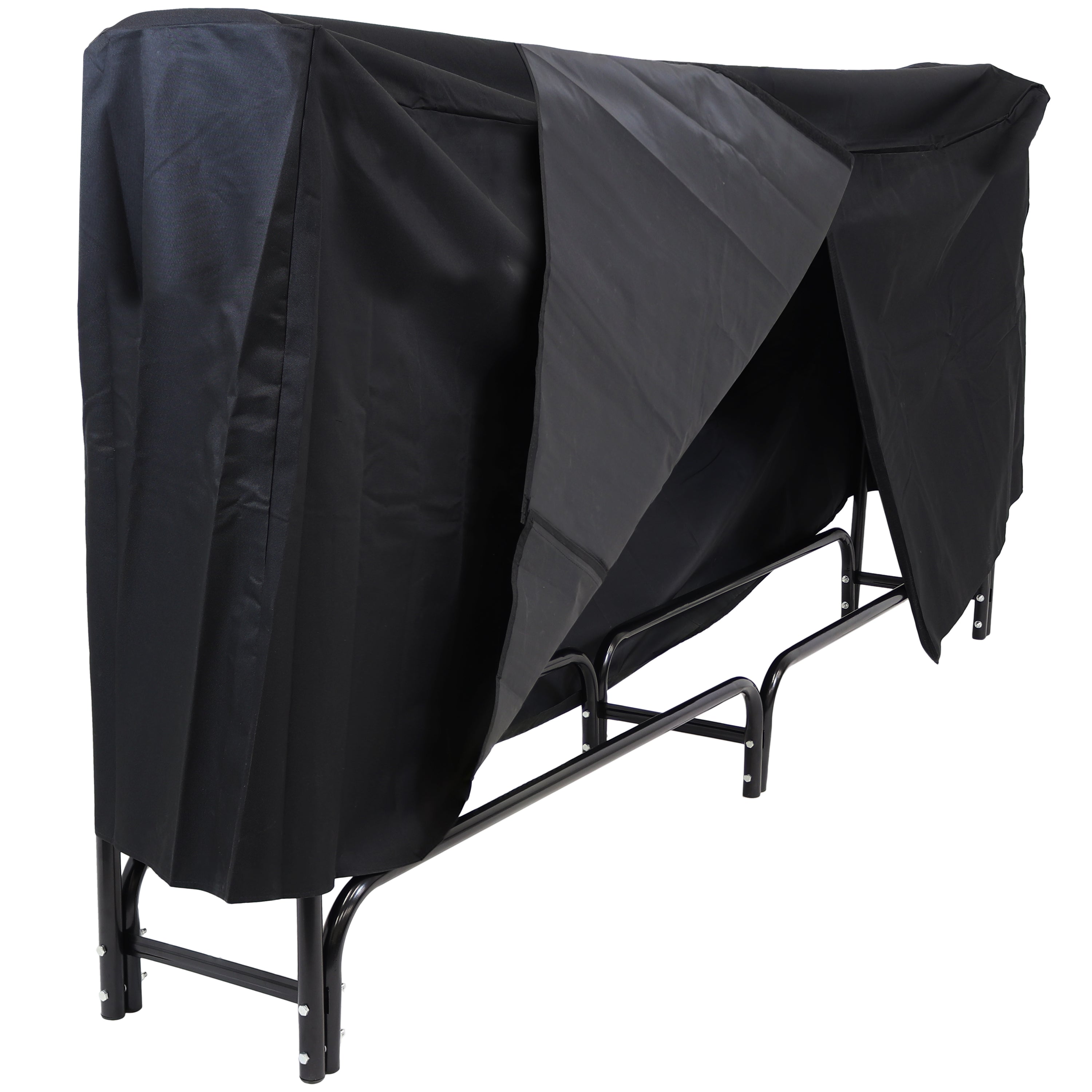 Sunnydaze Outdoor Firewood Log Rack with Cover Combo - Black | Heavy Duty Steel Firewood Holder for Patio, Deck & Backyard | Weatherproof Storage for Fireplace & Camping