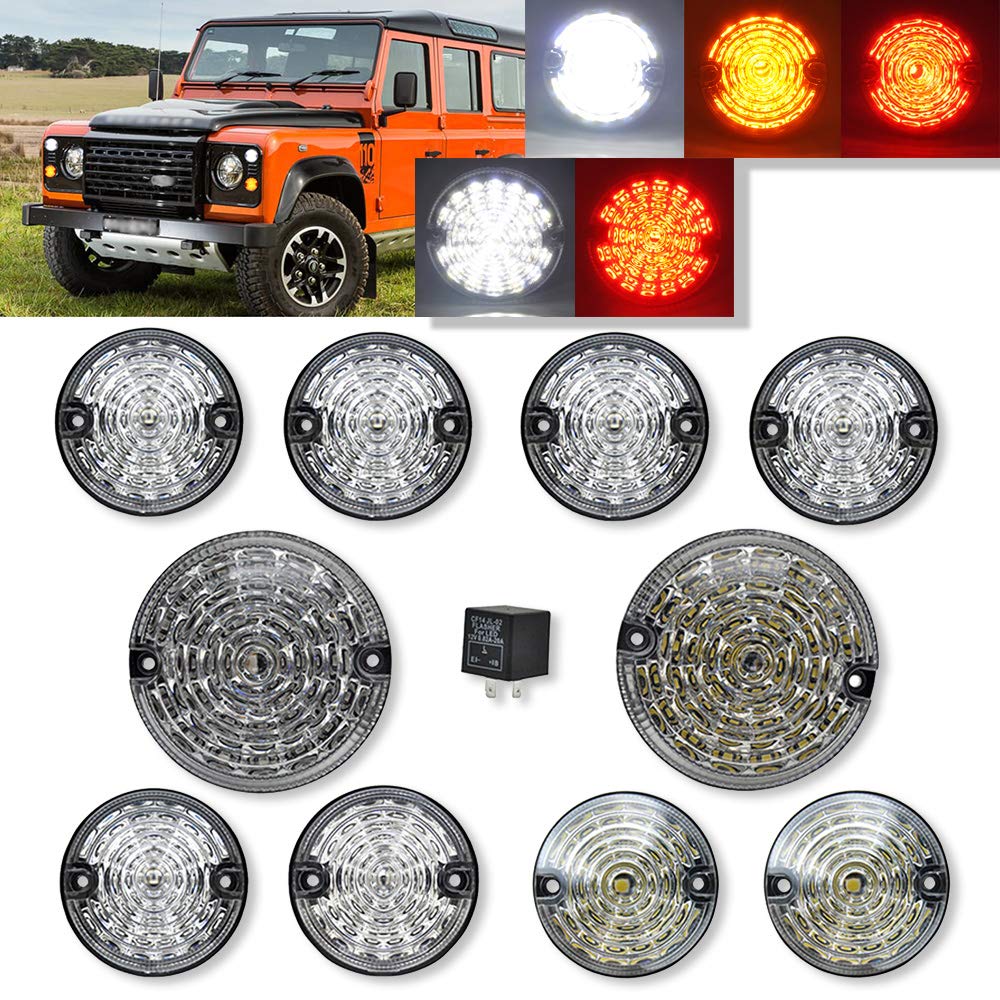 10PCs/Kit Front Rear Reverse Fog Side Lights Smoke Lens Complete LED Lamp Upgrade Kit for Land Rover Defender 1990-2016 - Improve Visibility & Style for Off-Road Adventures & Night Driving