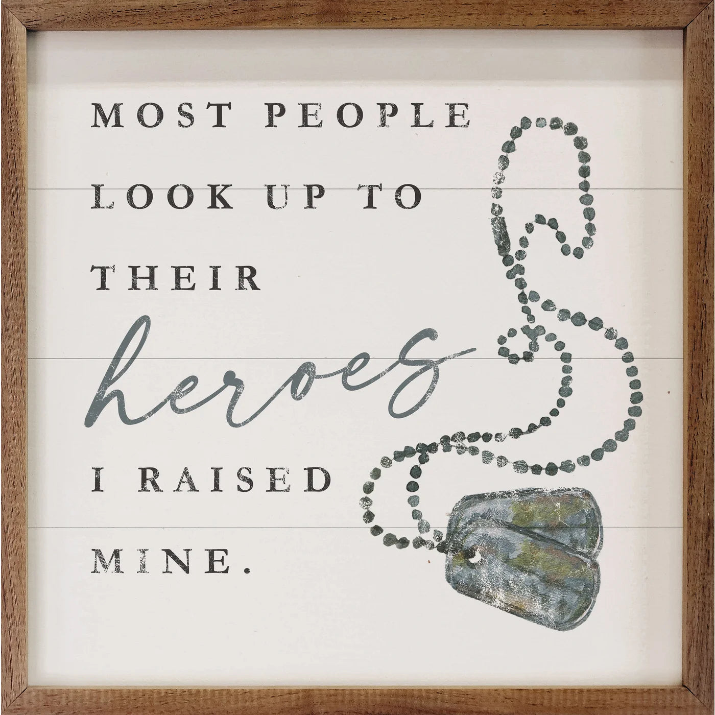 Heroes Dog Tags White Wood Framed Print - Military Memorial Wall Art for Home Office Decor & Veteran Gifts