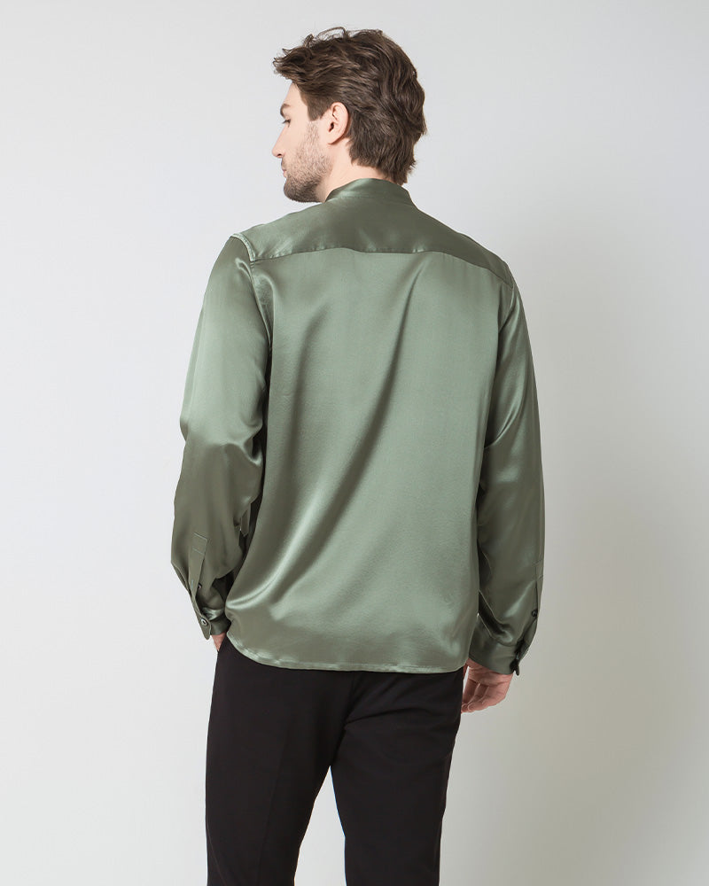 Premium Silk Men's Casual Long Sleeve Shirt - Breathable & Comfortable for Office, Travel & Special Occasions