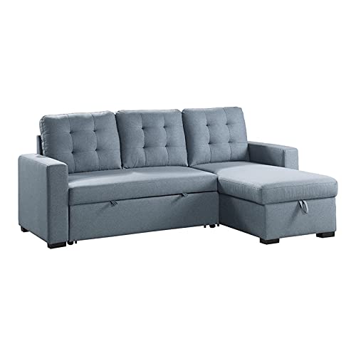 Lexicon Cornish 2-Piece Reversible Sectional Sofa with Pull-Out Bed in Blue - Modern L-Shaped Couch for Living Room, Guest Room & Small Spaces